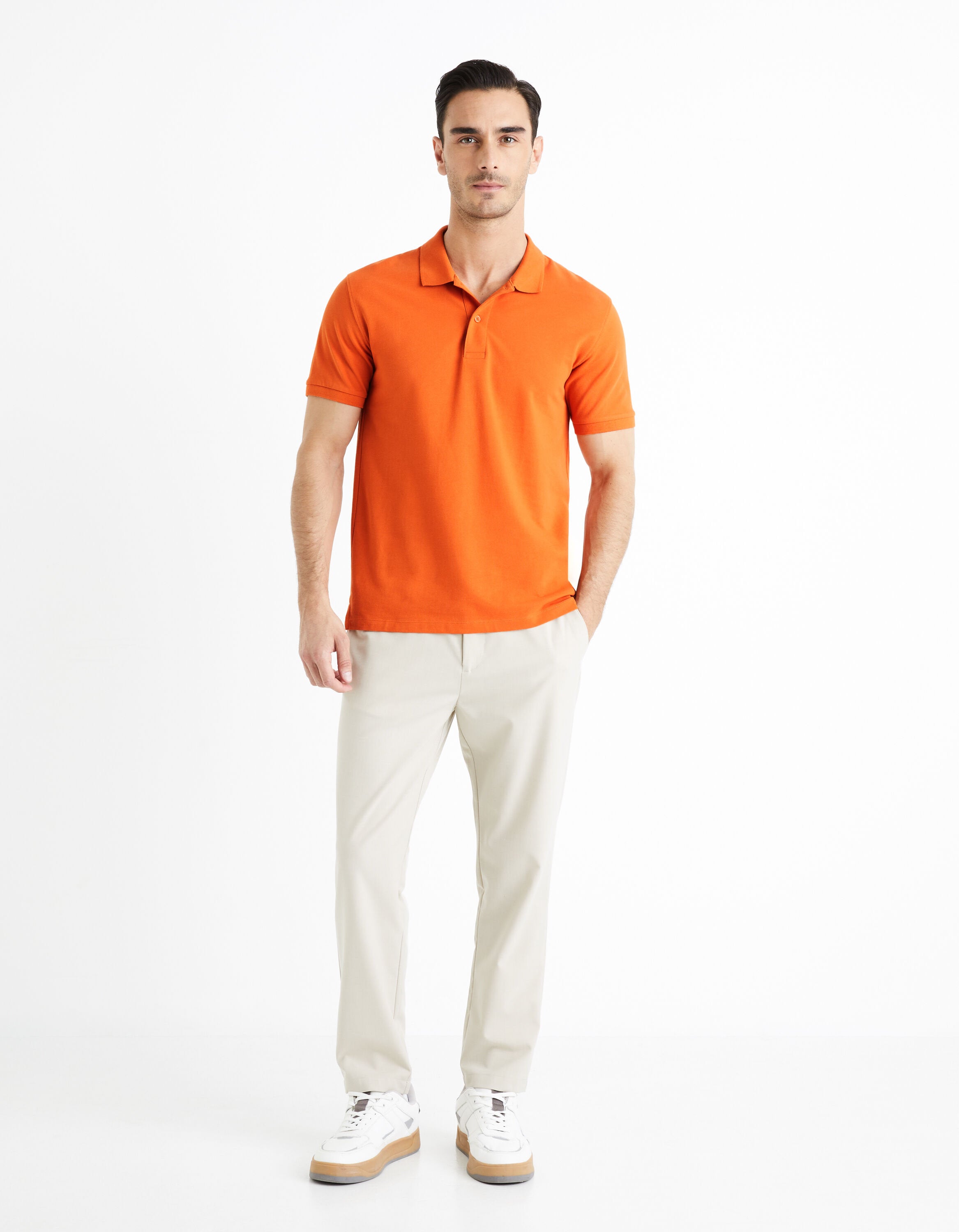 100% Cotton Pique Polo Shirt_TEONE_BURNT ORANGE_02