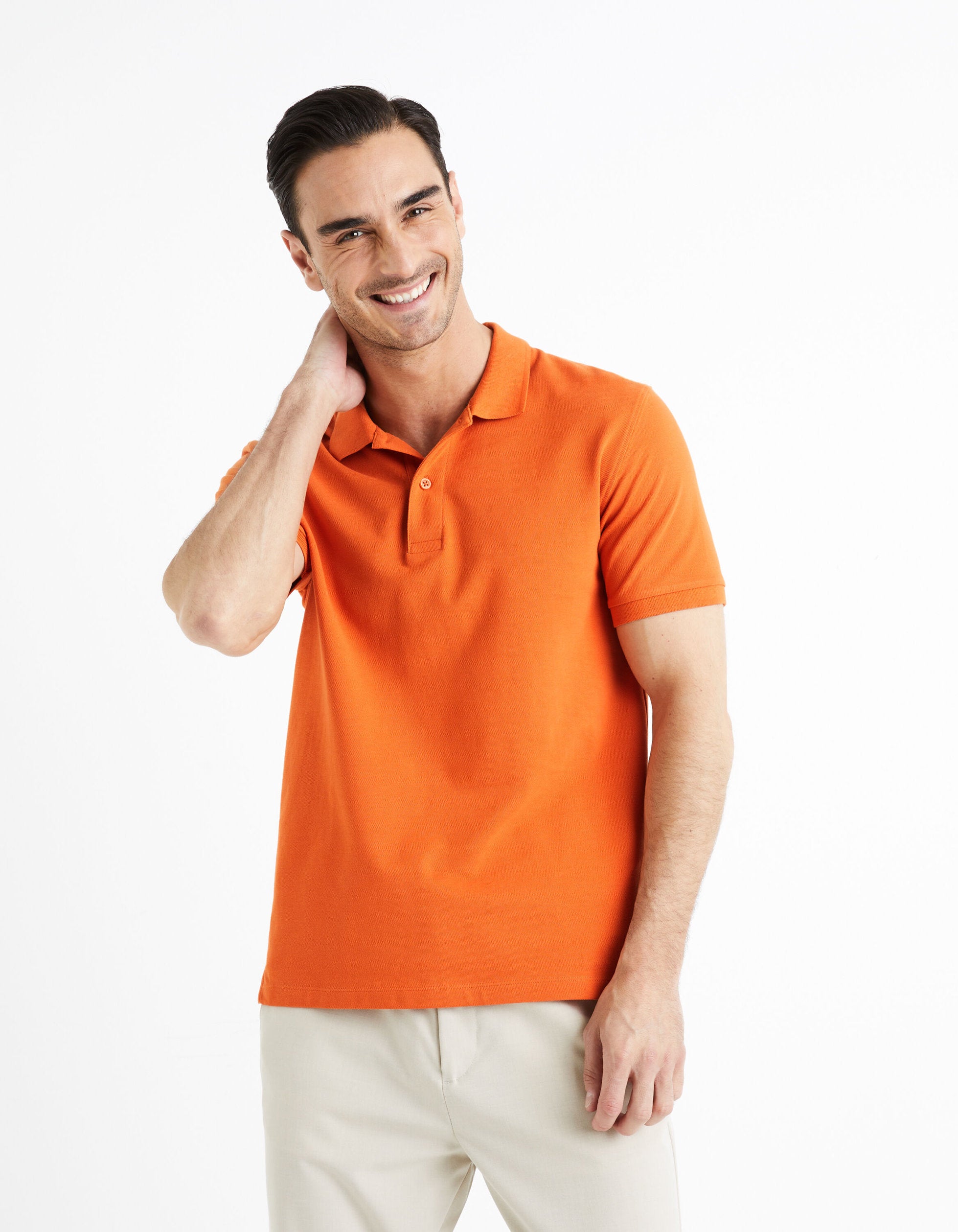 100% Cotton Pique Polo Shirt_TEONE_BURNT ORANGE_03