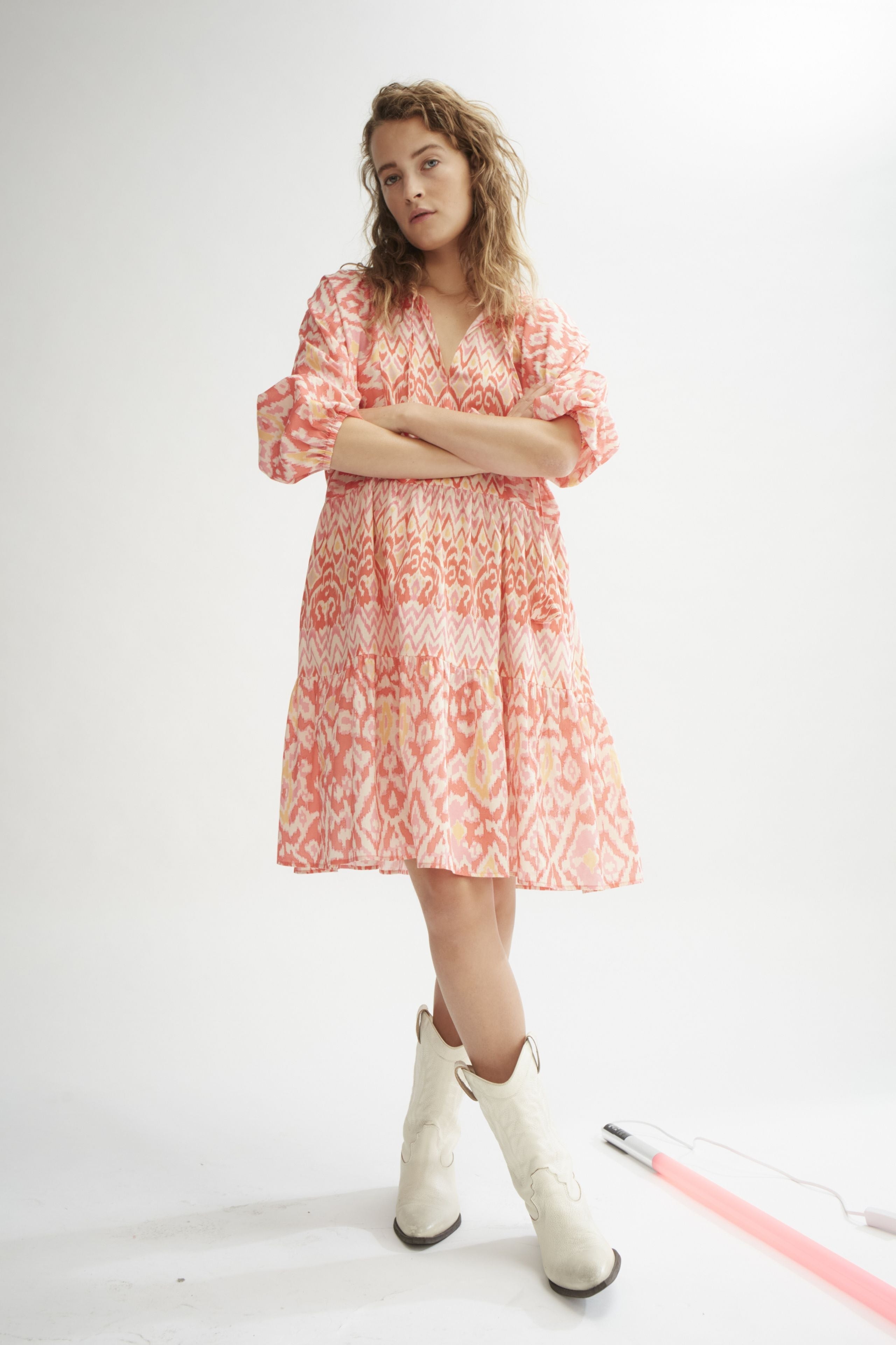 All-Over Print Short Dress With Pockets Oui