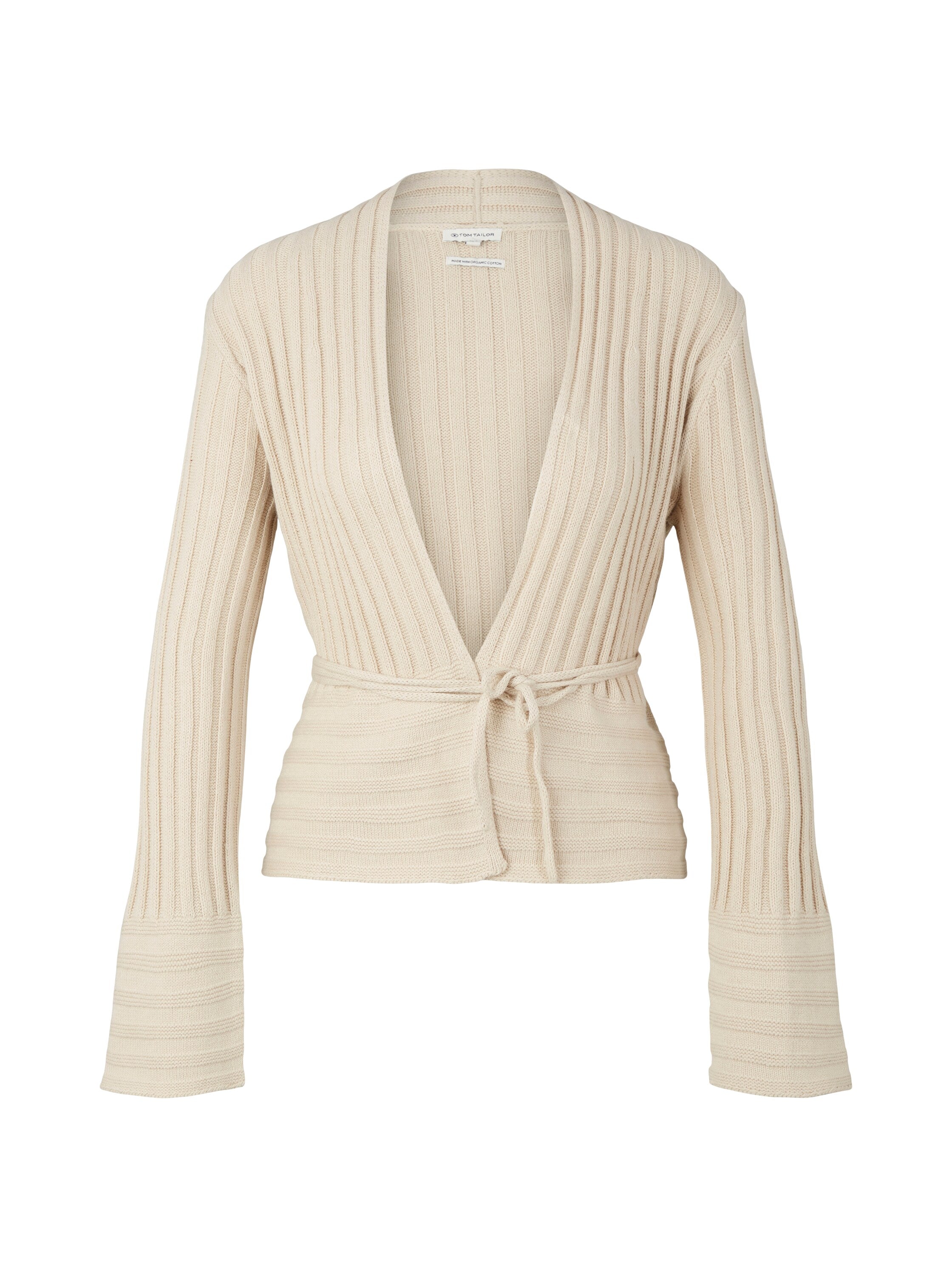 Beige Long Sleeve Ribbed Cardigan With Belt Tom Tailor