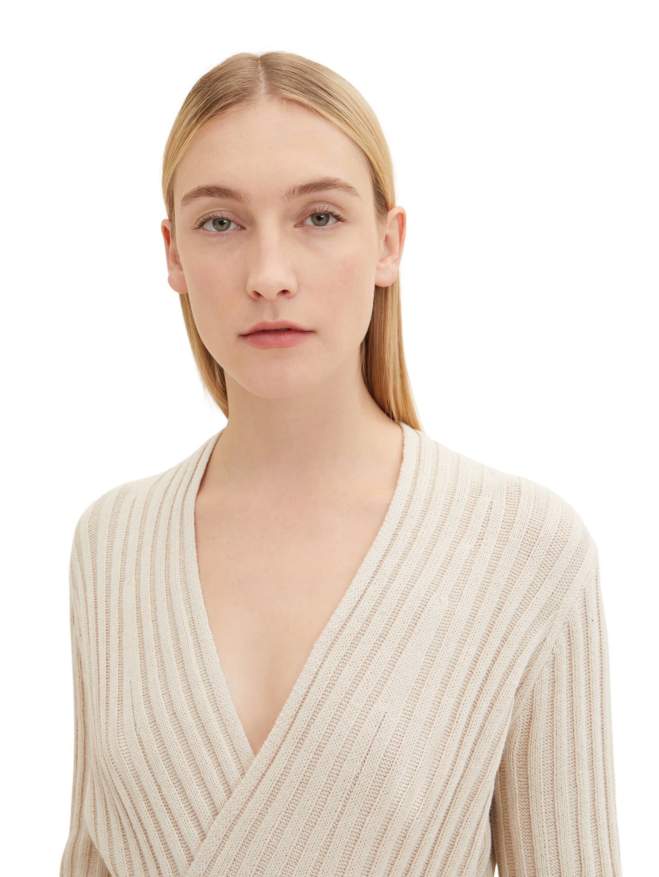 Beige Long Sleeve Ribbed Cardigan With Belt Tom Tailor