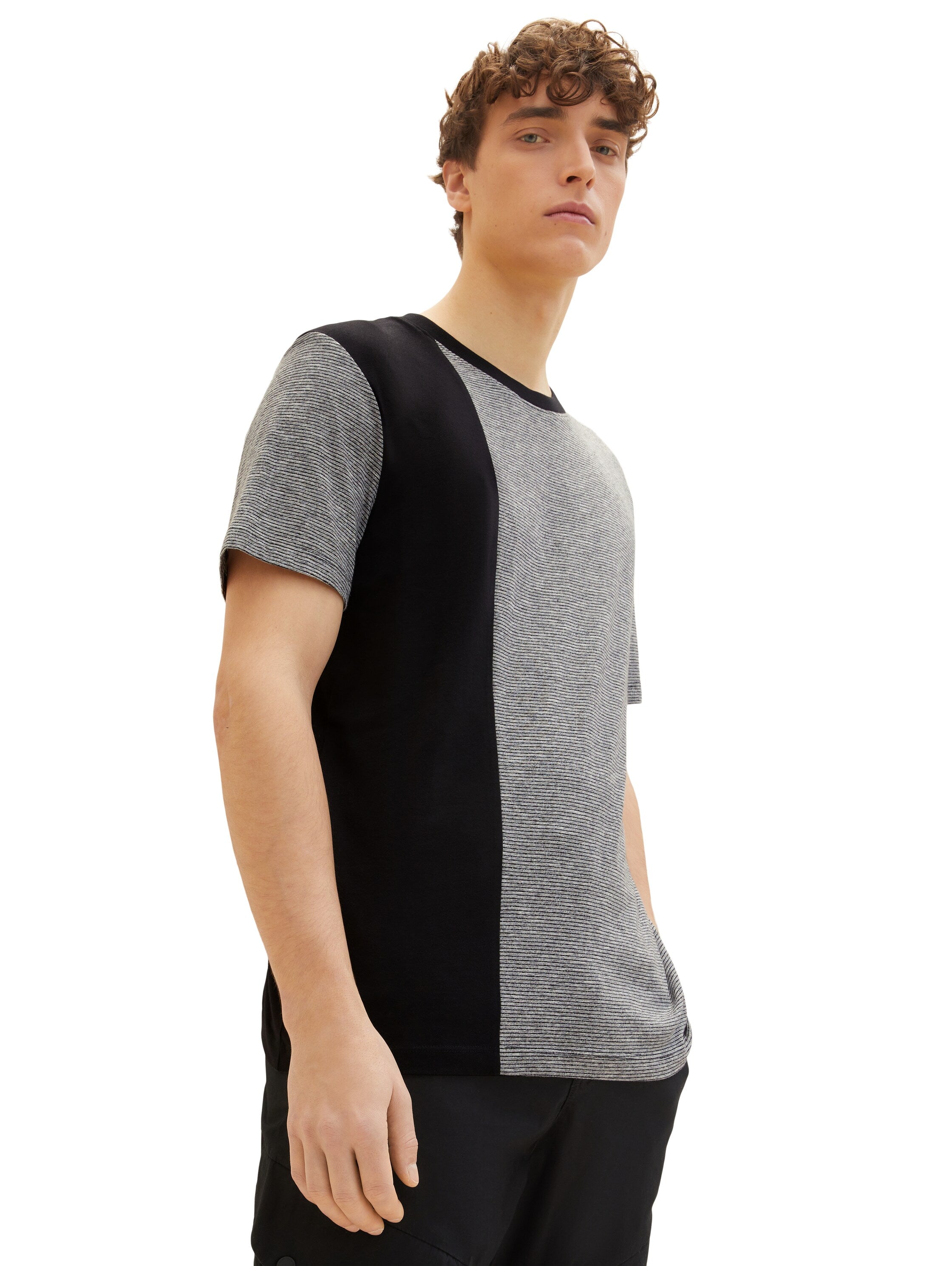 Black And Grey Short Sleeve Color-Block T-Shirt - BEVAVA