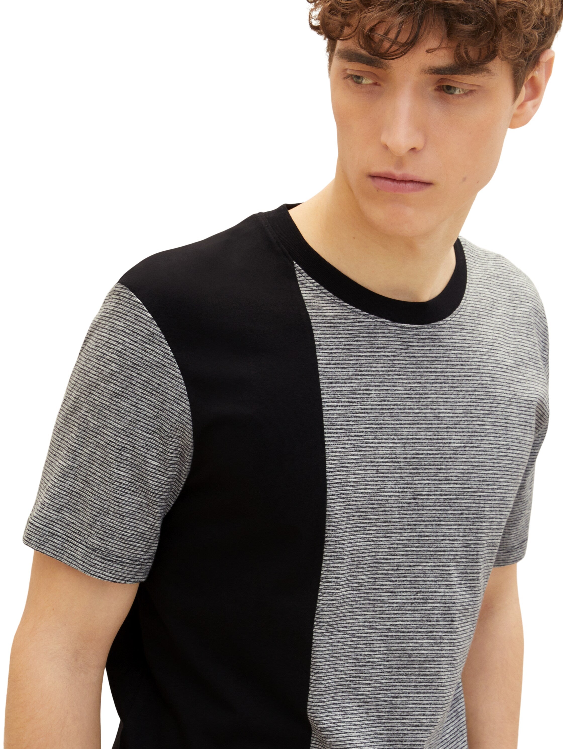 Black And Grey Short Sleeve Color-Block T-Shirt - BEVAVA