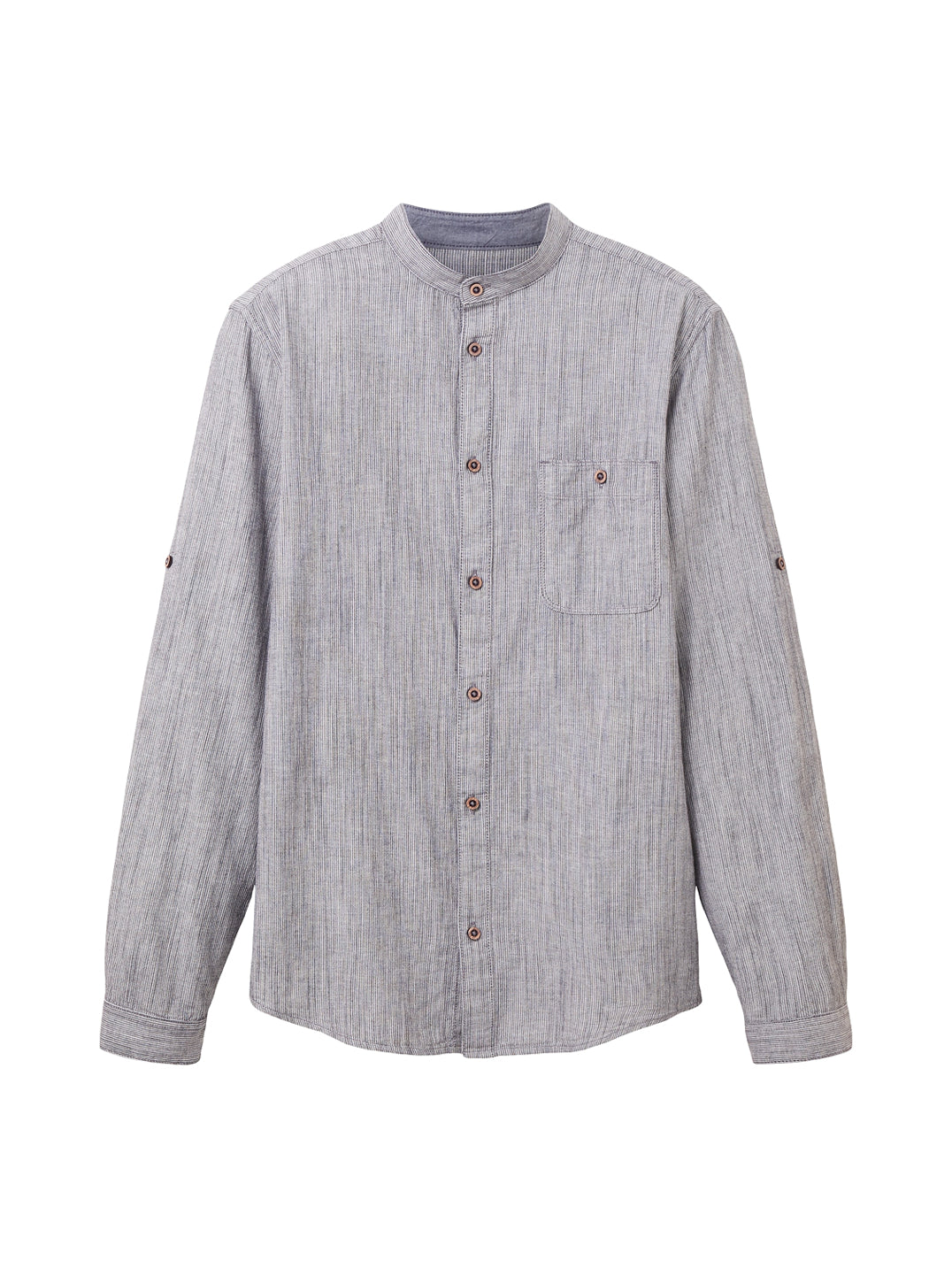 Blue Long Sleeve Pinstriped Round Neck Shirt