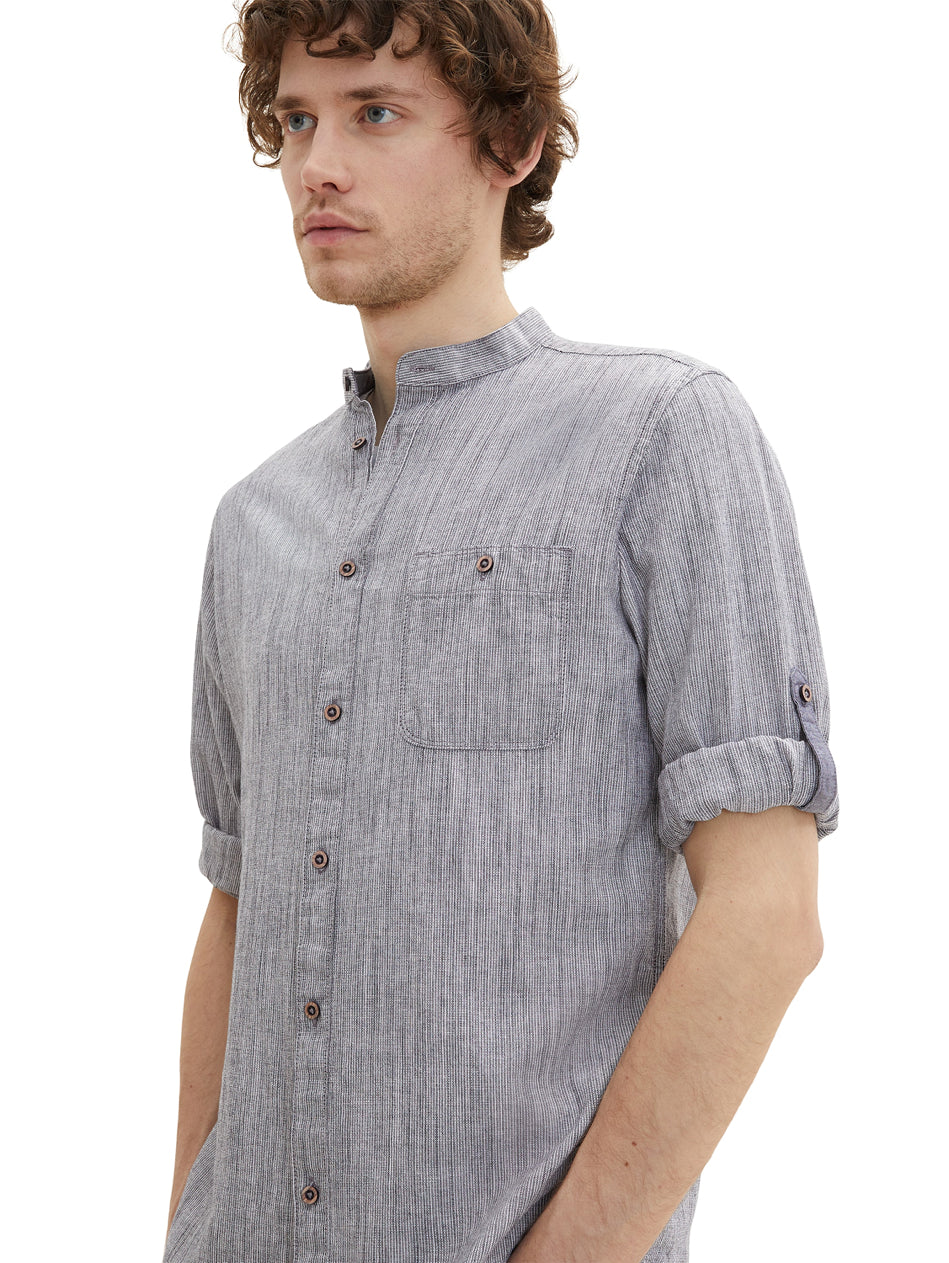 Blue Long Sleeve Pinstriped Round Neck Shirt
