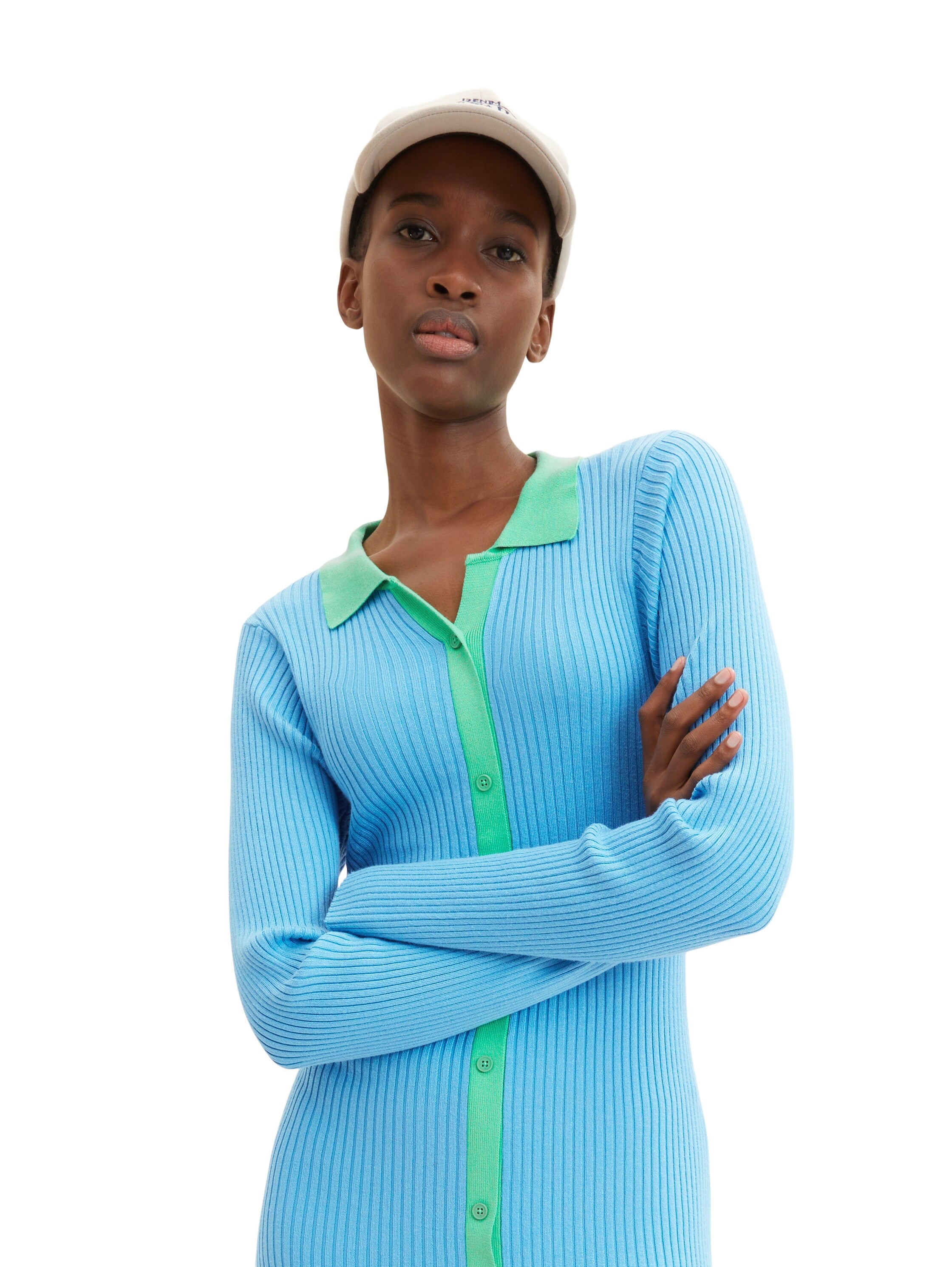 Blue Ribbed Button Down Shirt Dress - BEVAVA