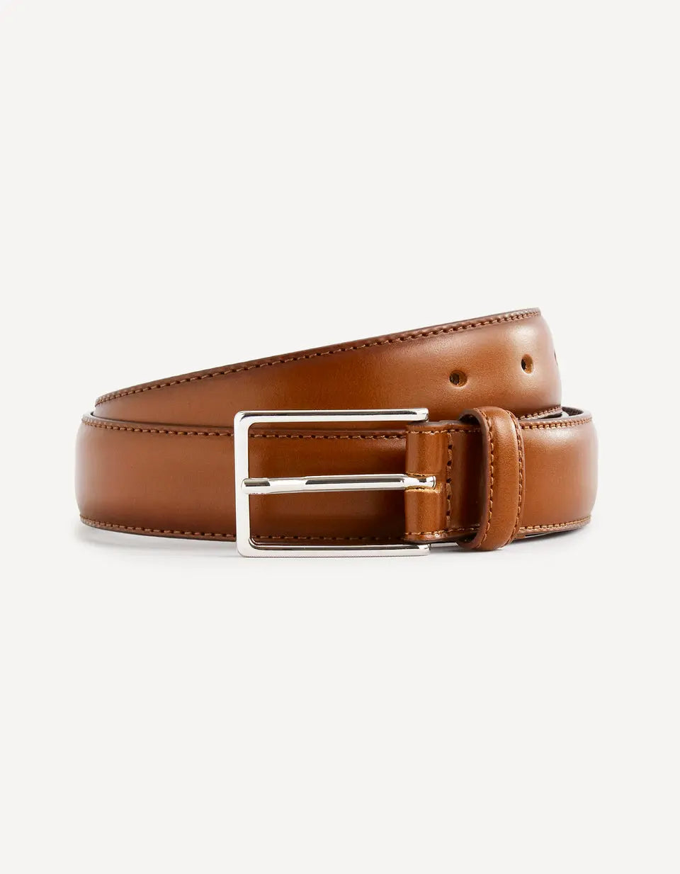 Brown Leather Belt With Metallic Buckle - BEVAVA