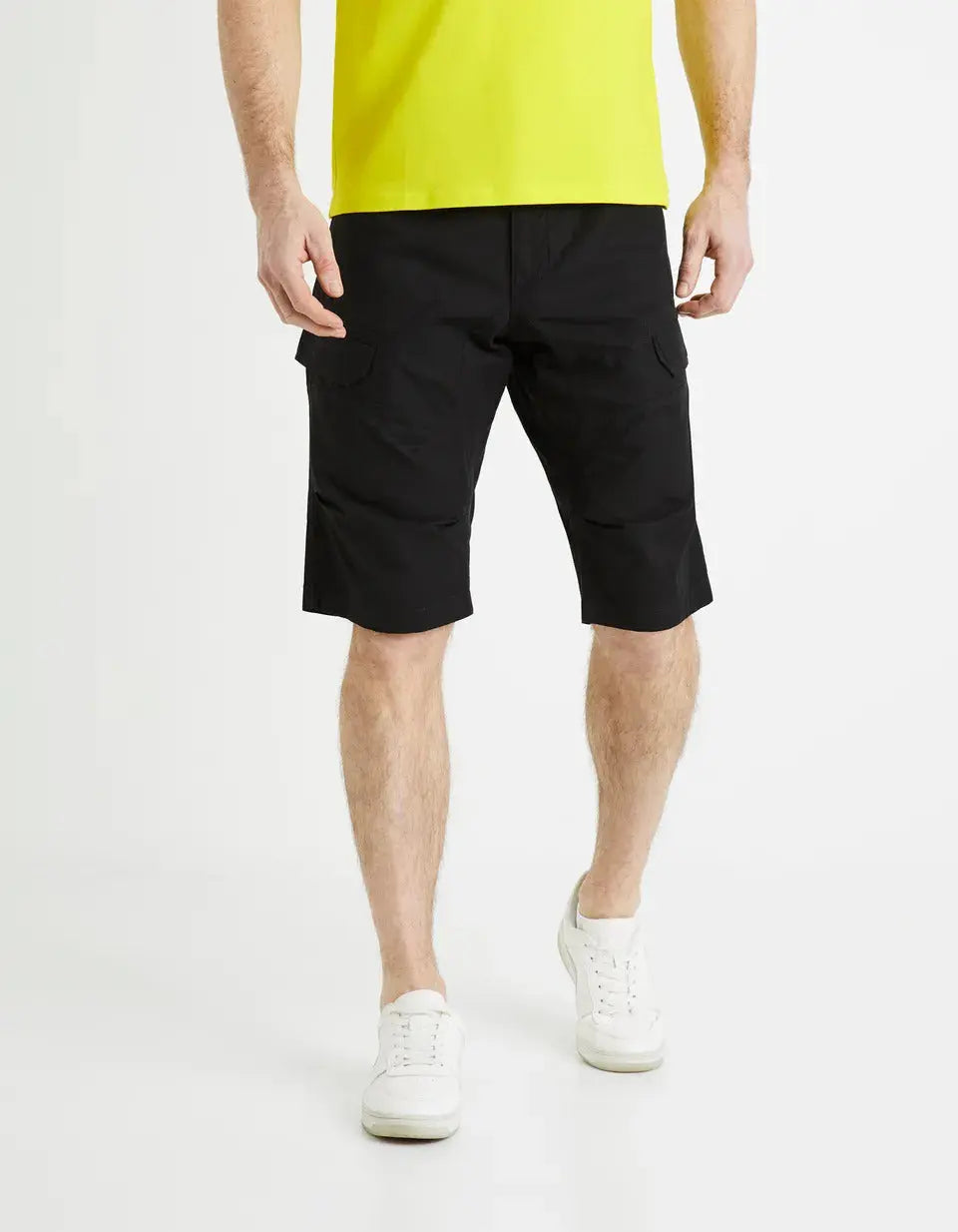 100% Cotton Cargo Shorts - Black - 01