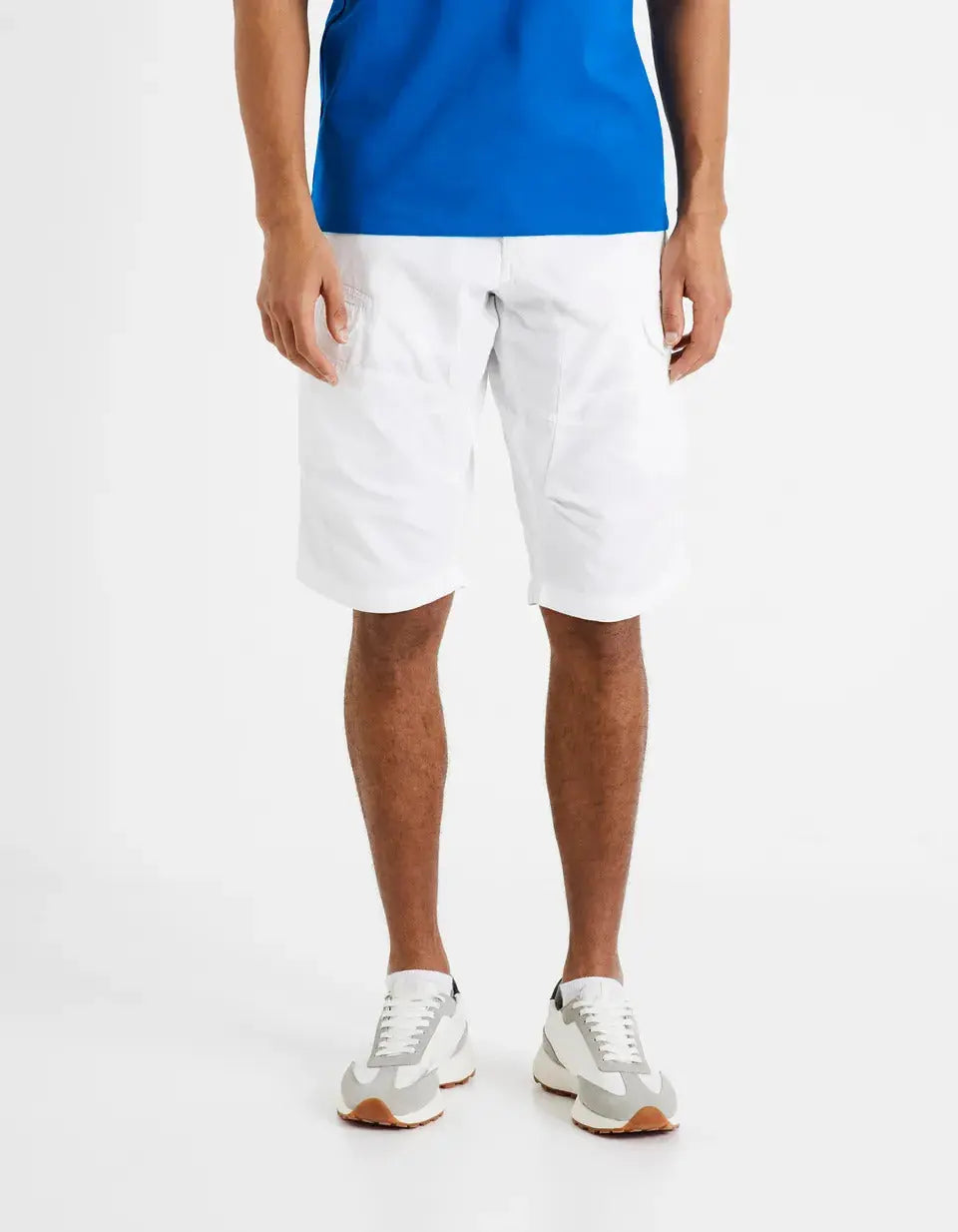 100% Cotton Cargo Shorts - White - 01