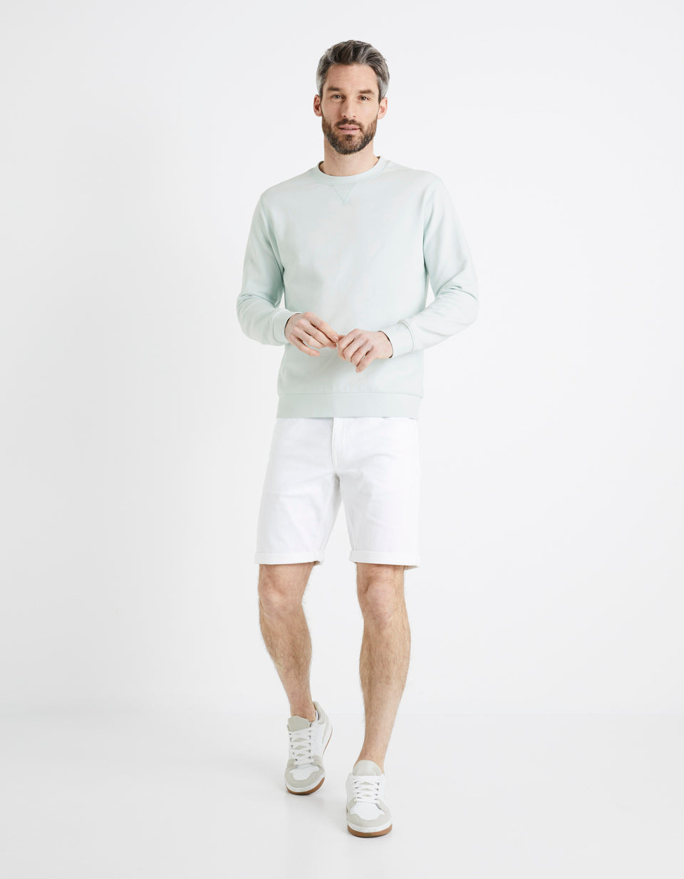 Cotton Elastane Denim Shorts - White - 01