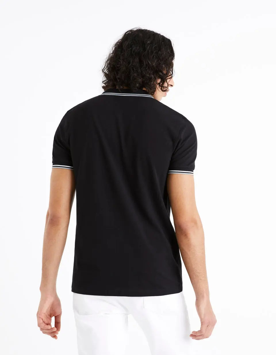 Cotton Elastane Piqué Polo Shirt - Black - 02