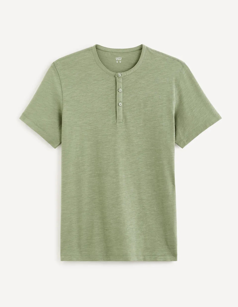 100% Cotton Henley Collar T-Shirt - Sage Green - 04