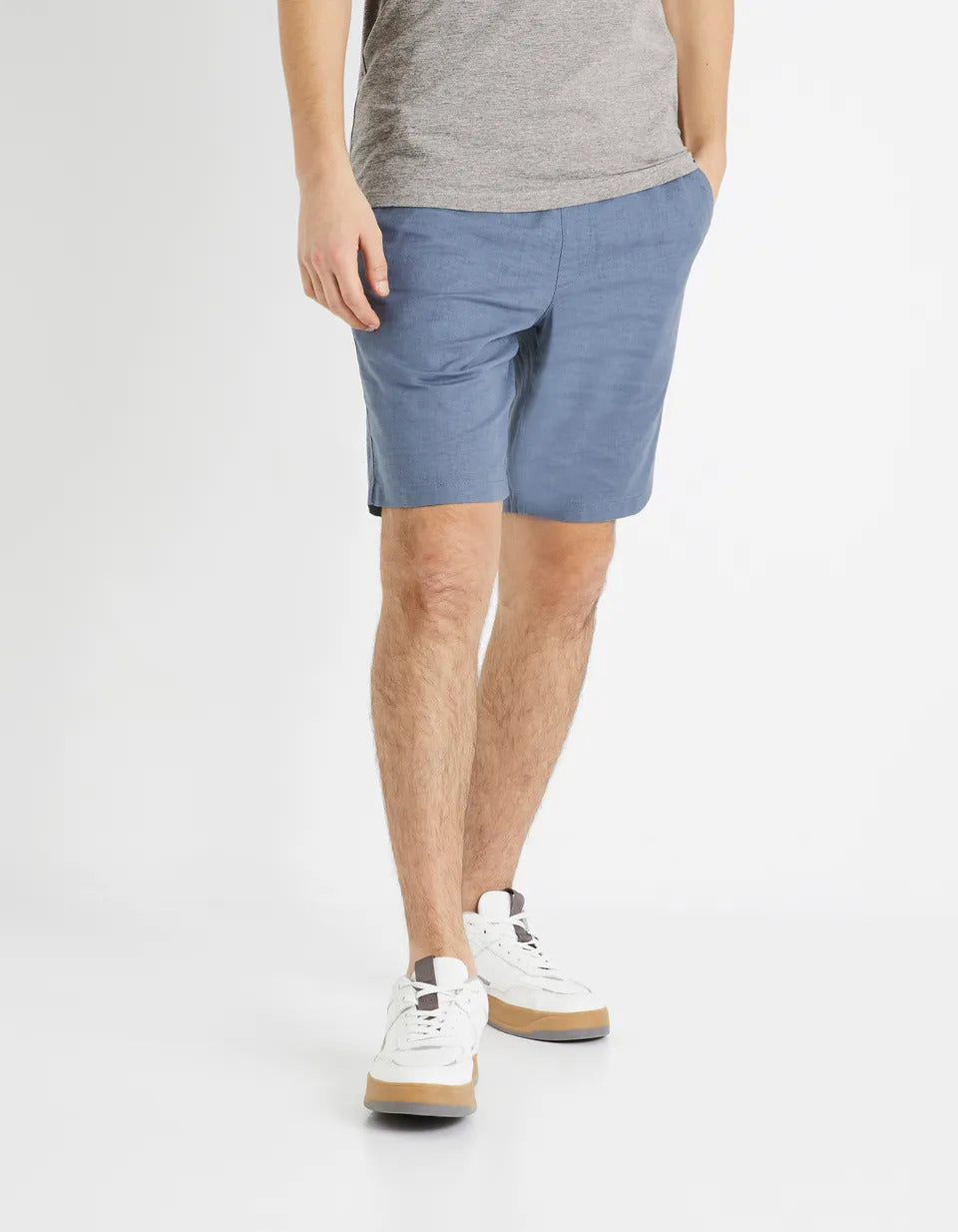 Cotton Linen Bermuda Shorts - Blue - 02