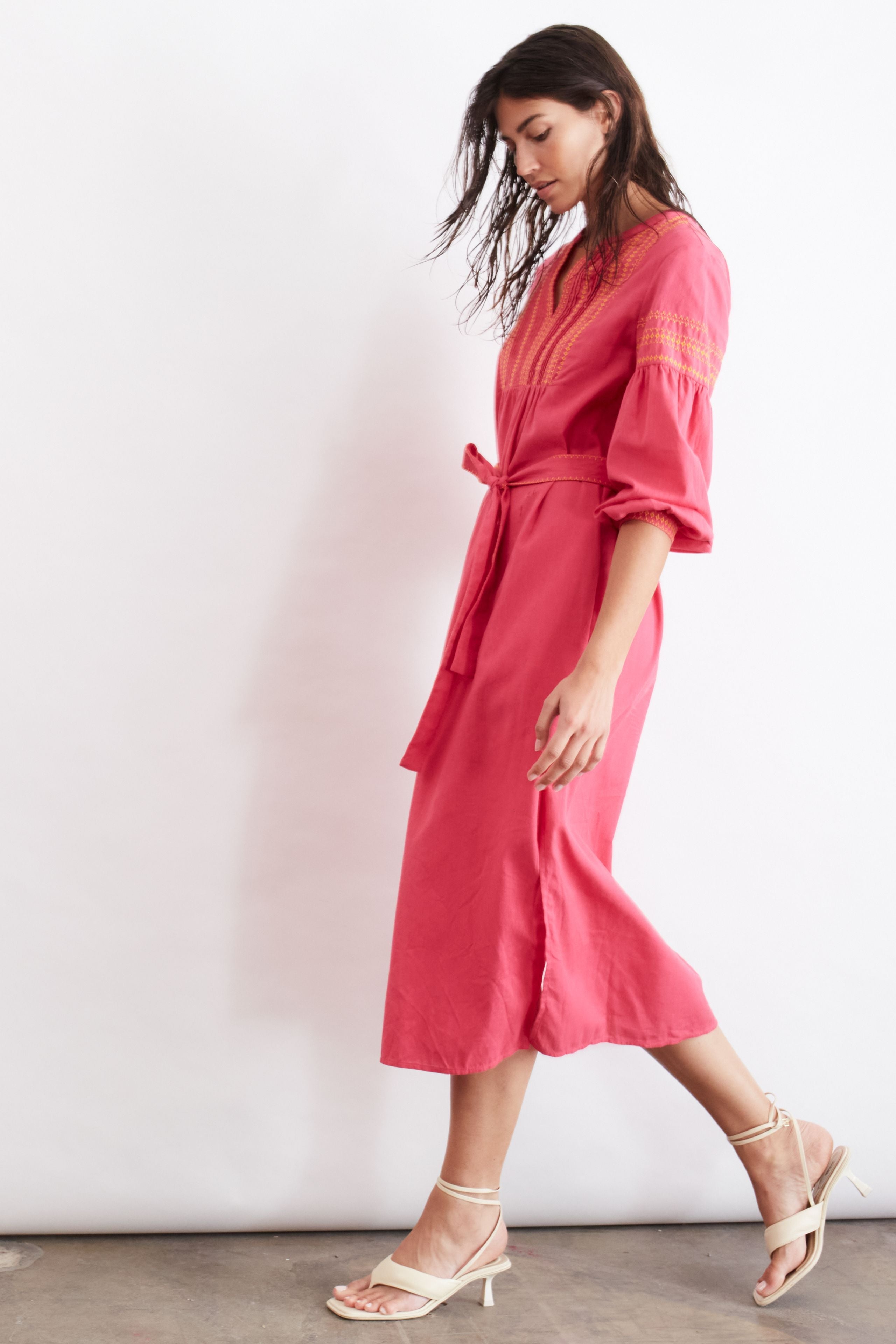 Cotton Maxi Dress With Contrasting Embroidery Oui