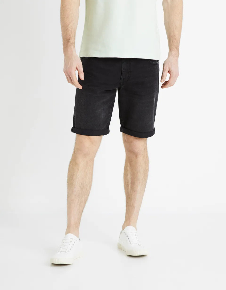 Elastane Cotton Denim Shorts - Black - 02