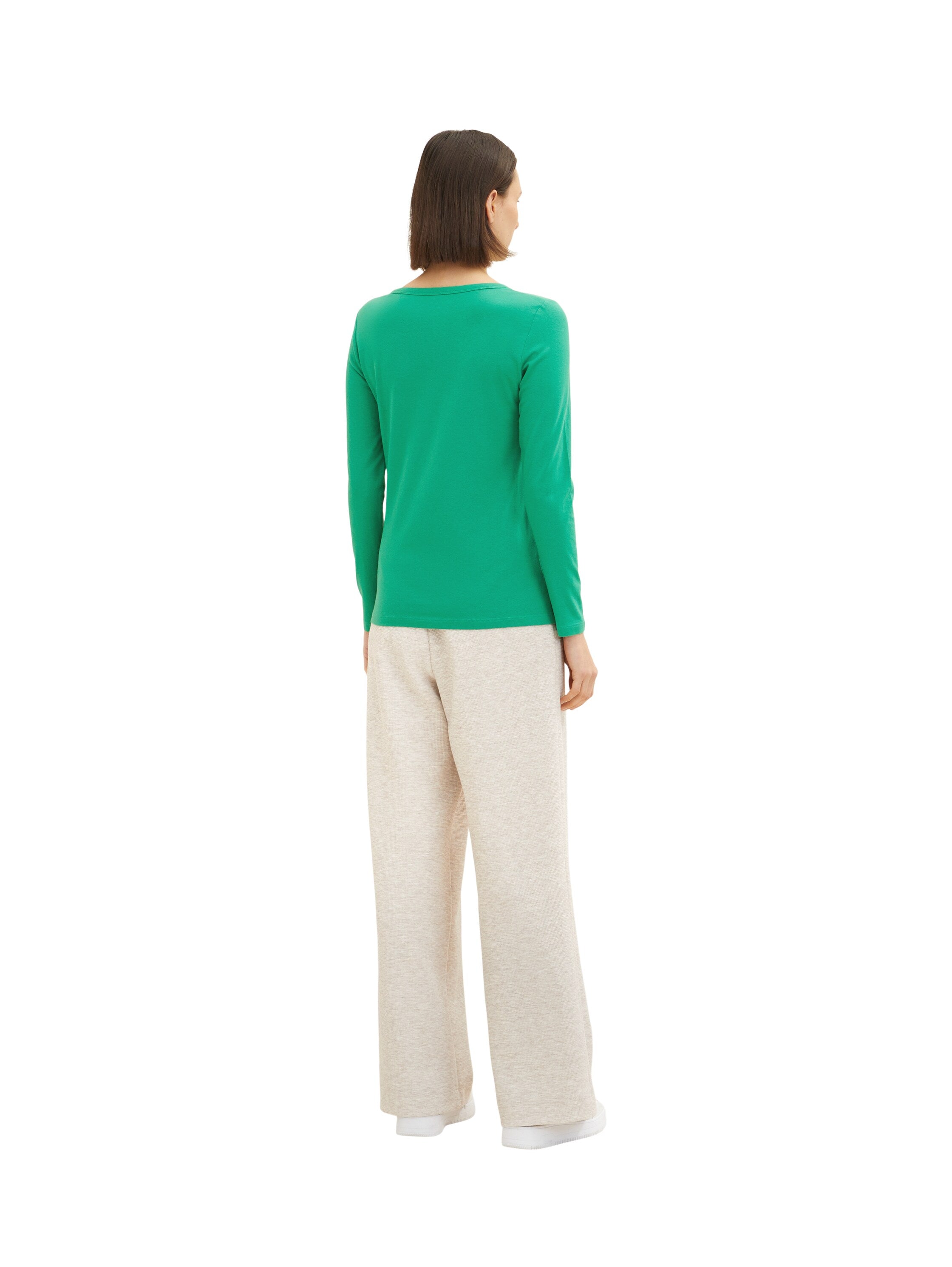 Green Long Sleeve Round Neck T-Shirt - BEVAVA