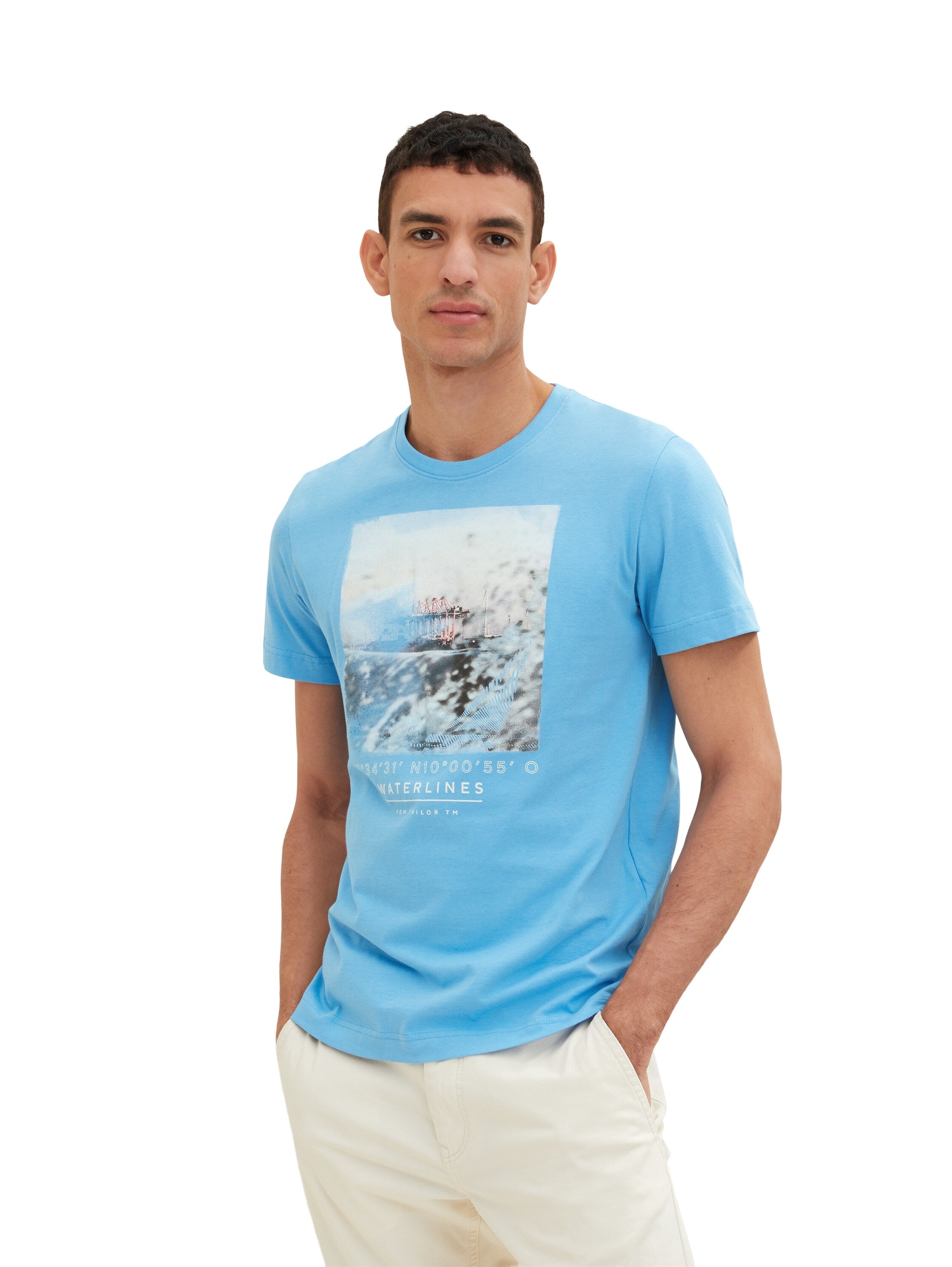 Light Blue Short Sleeve Graphic Crew Neck T-Shirt - BEVAVA