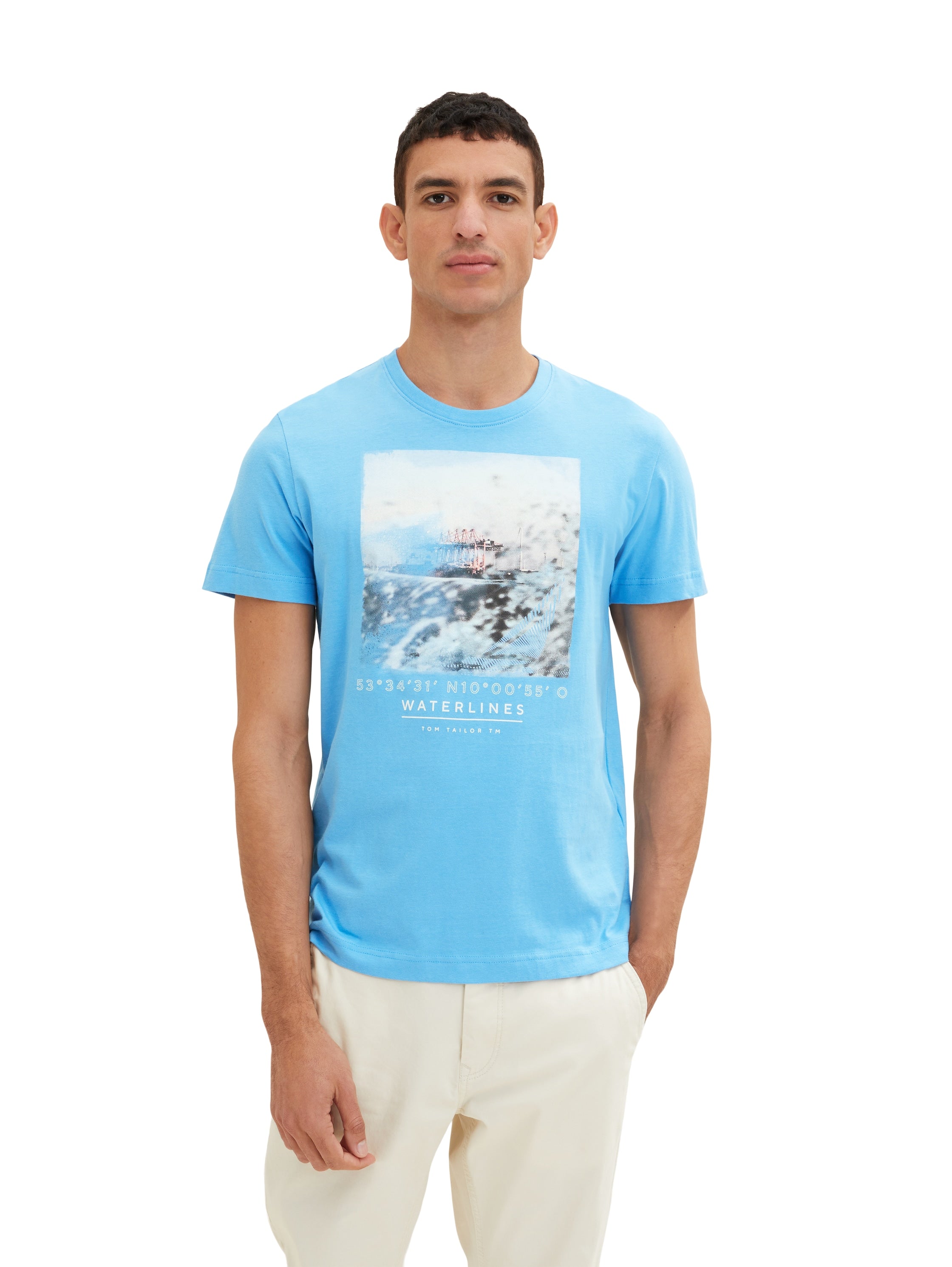 Light Blue Short Sleeve Graphic Crew Neck T-Shirt - BEVAVA