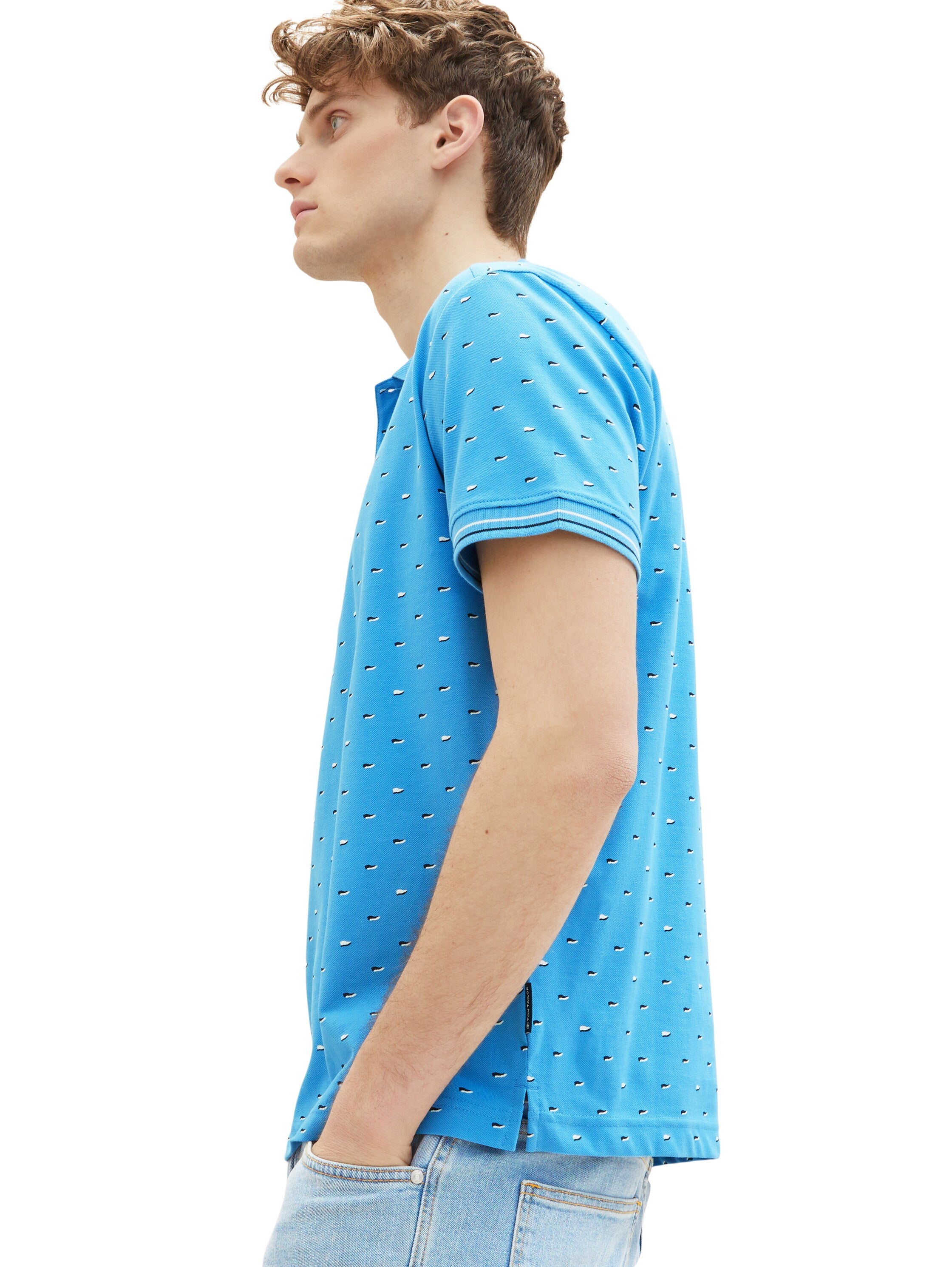 Light Blue Short Sleeve Printed Polo Shirt - BEVAVA