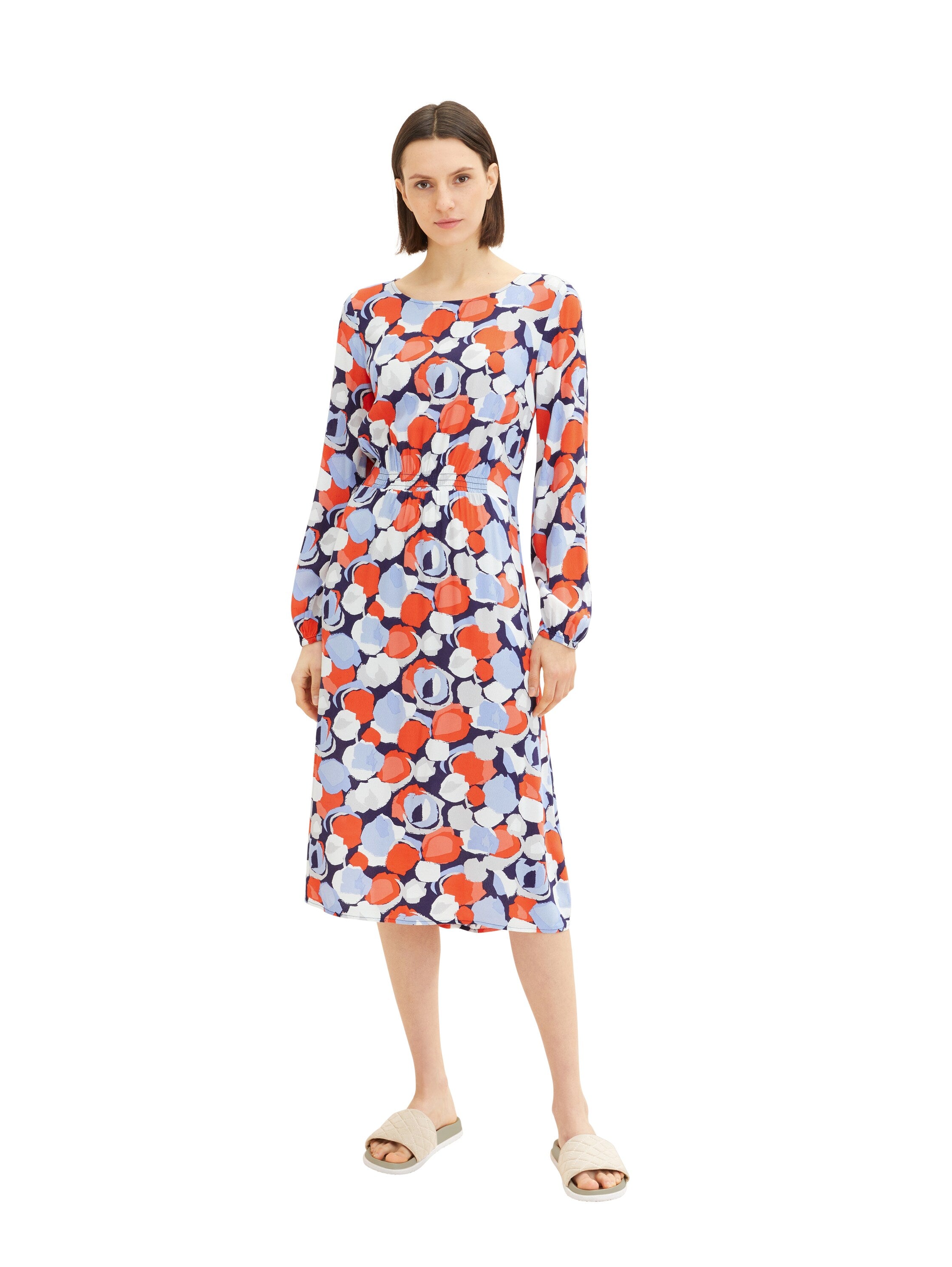 Multi-Color Long Sleeve All-Over Print Knee-Length Dress - BEVAVA