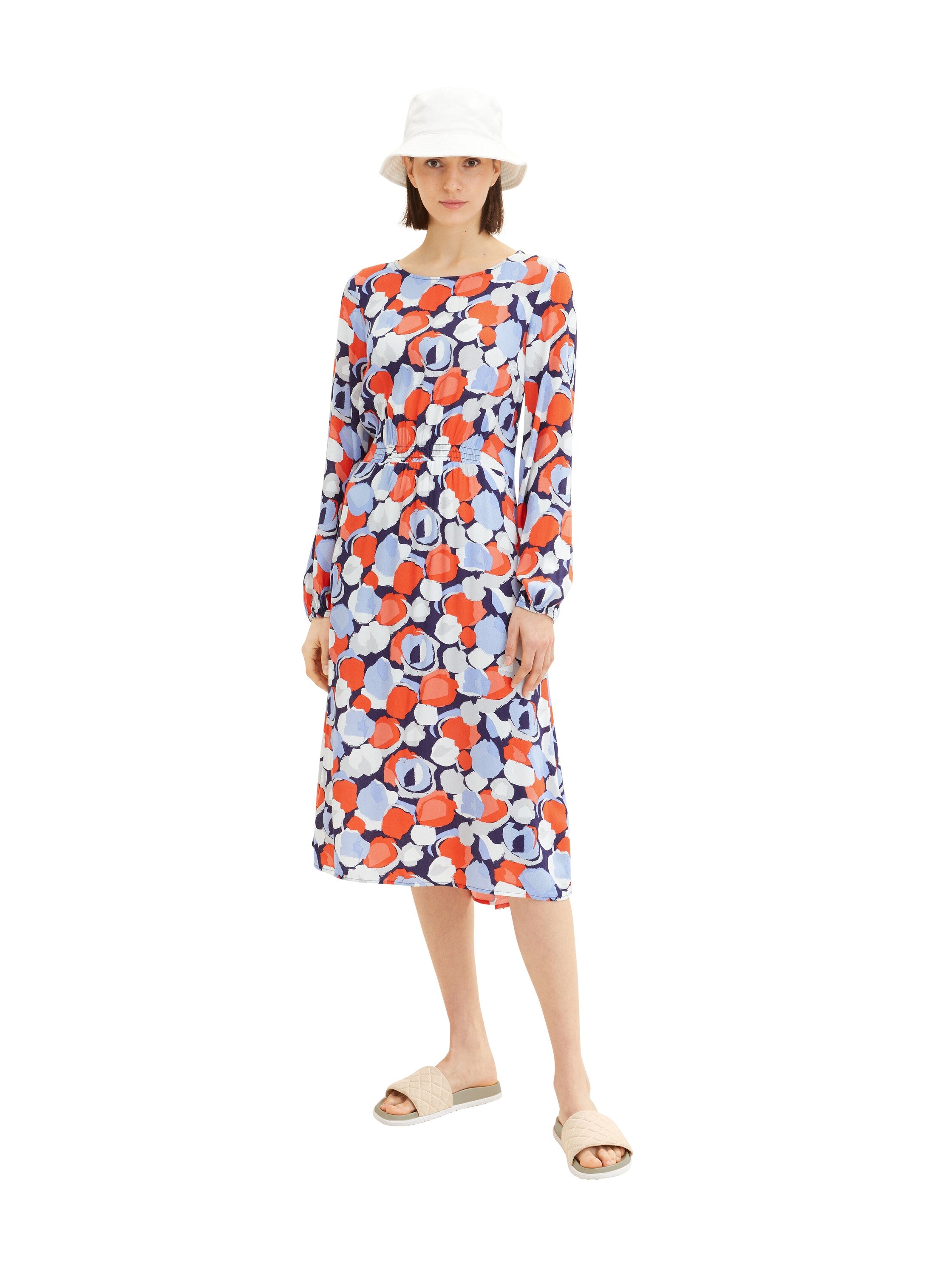 Multi-Color Long Sleeve All-Over Print Knee-Length Dress - BEVAVA