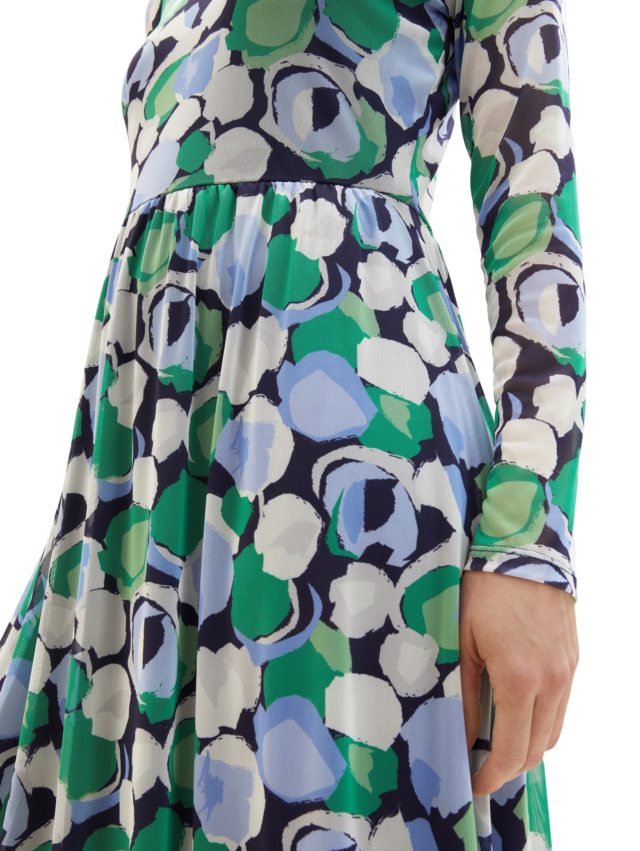 Multi-Color Long Sleeve Midi Dress With All-Over Print Tom Tailor