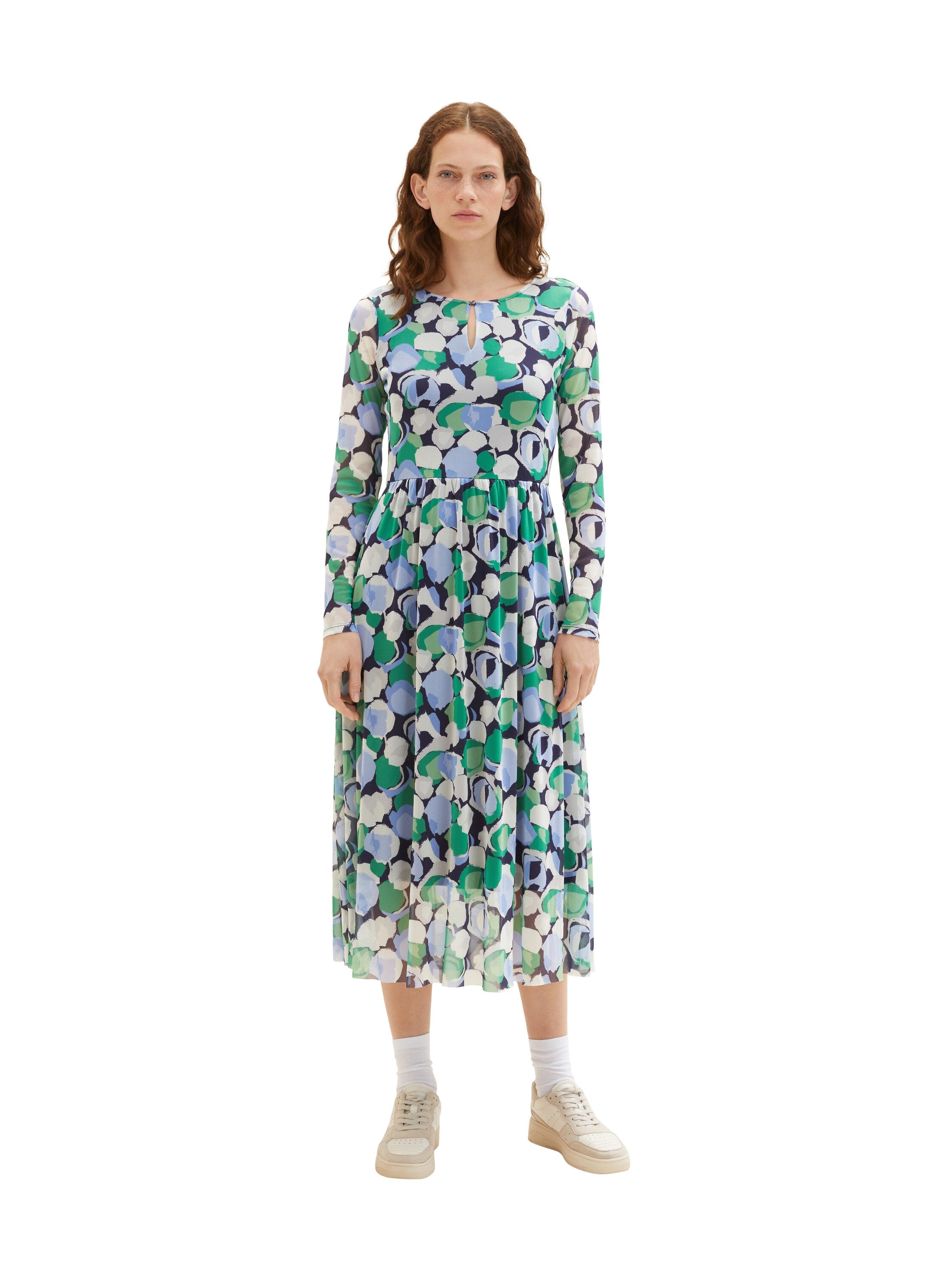 Multi-Color Long Sleeve Midi Dress With All-Over Print Tom Tailor
