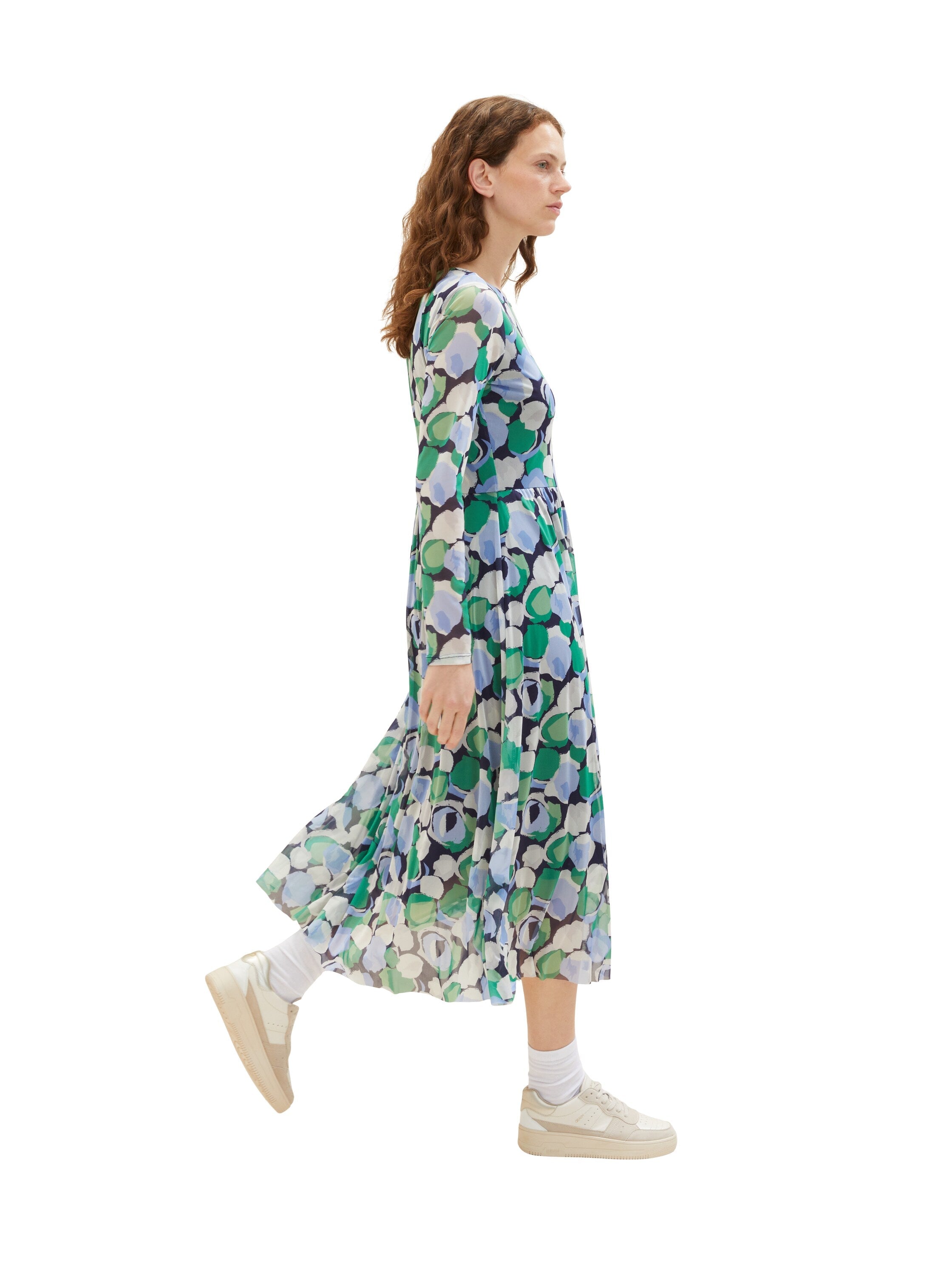 Multi-Color Long Sleeve Midi Dress With All-Over Print Tom Tailor