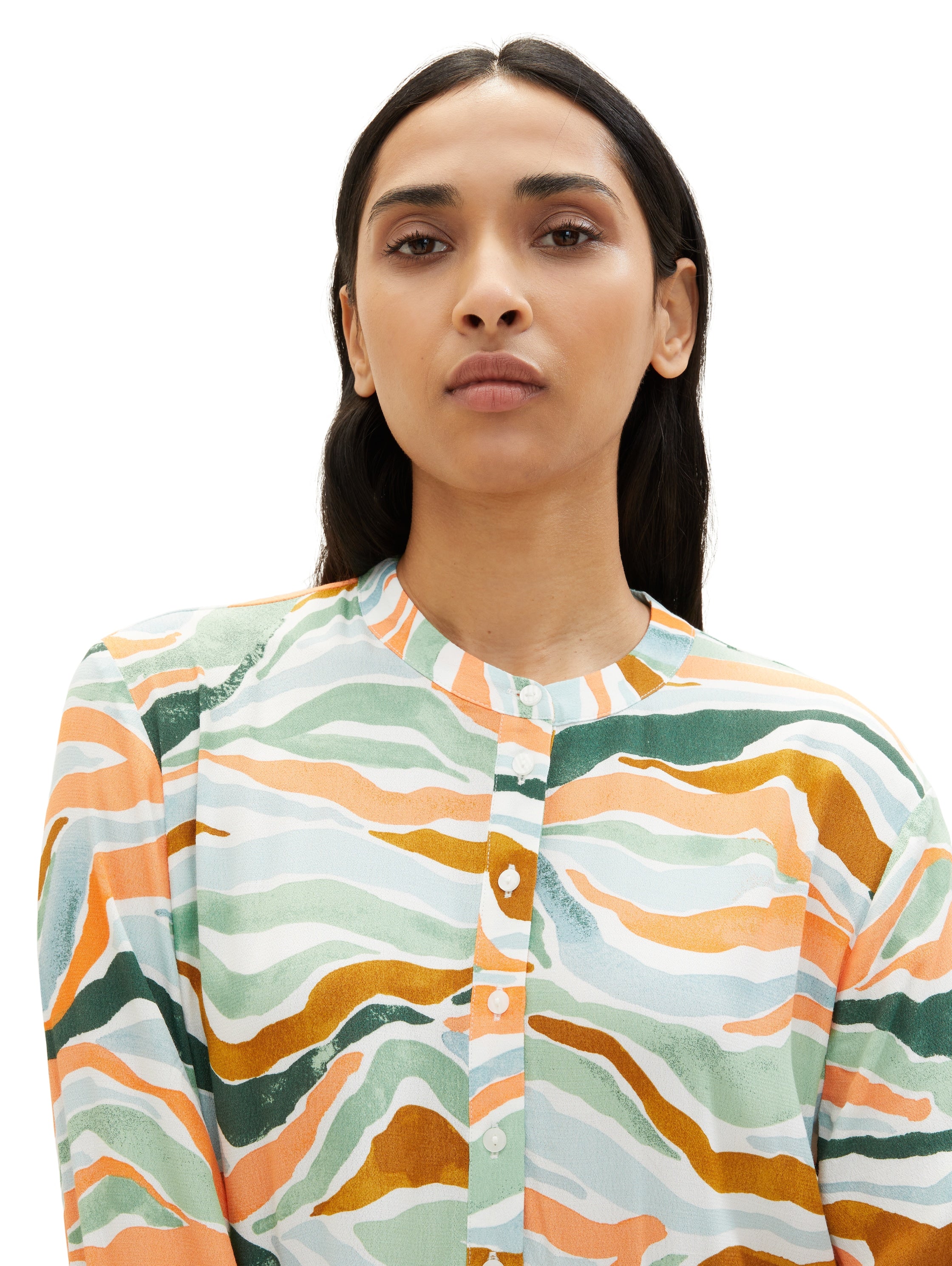 Multi-Color Printed Long Sleeve Shirt Dress - BEVAVA