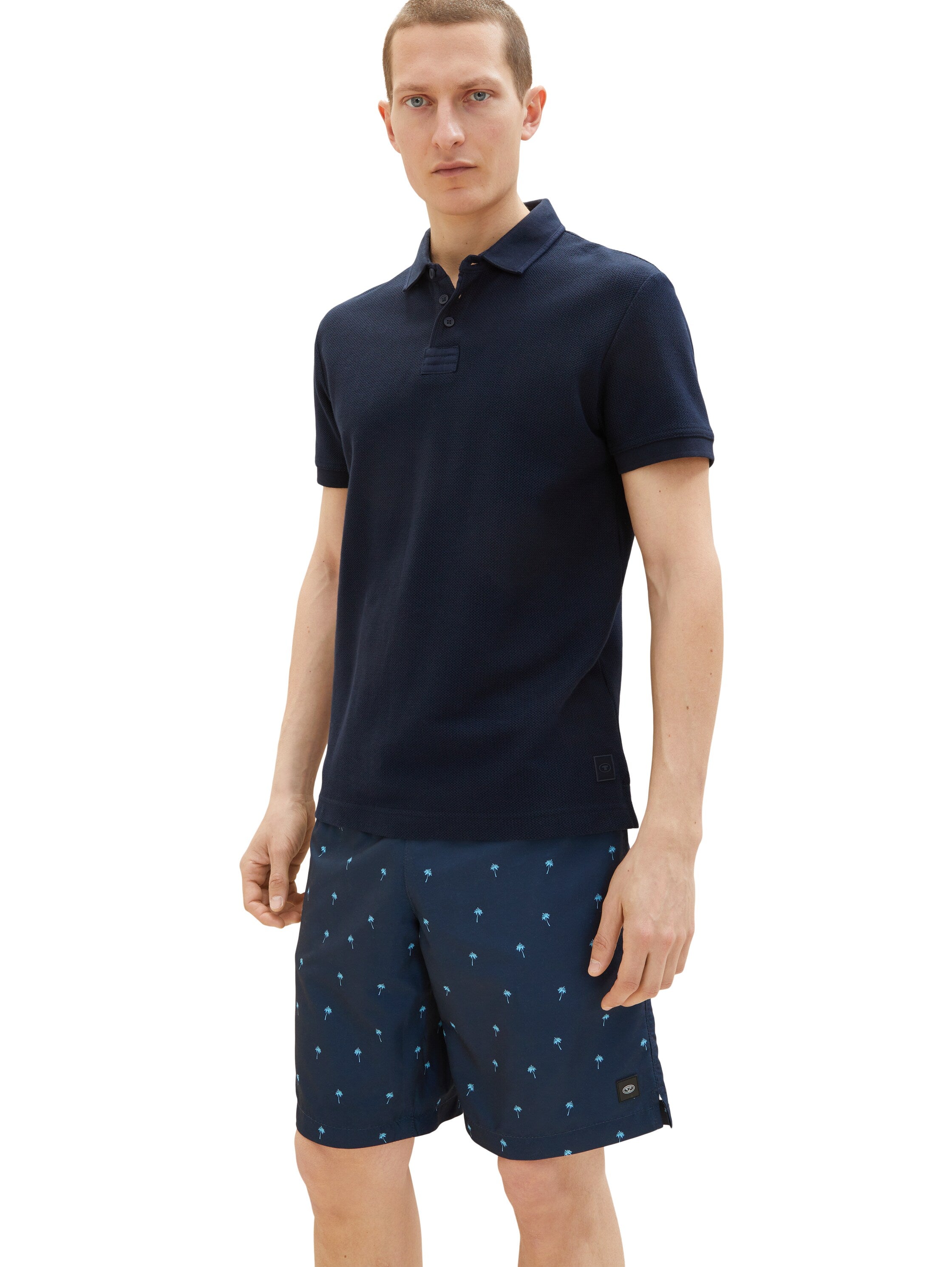 Navy Blue All-Over Print Swimming Trunks - BEVAVA