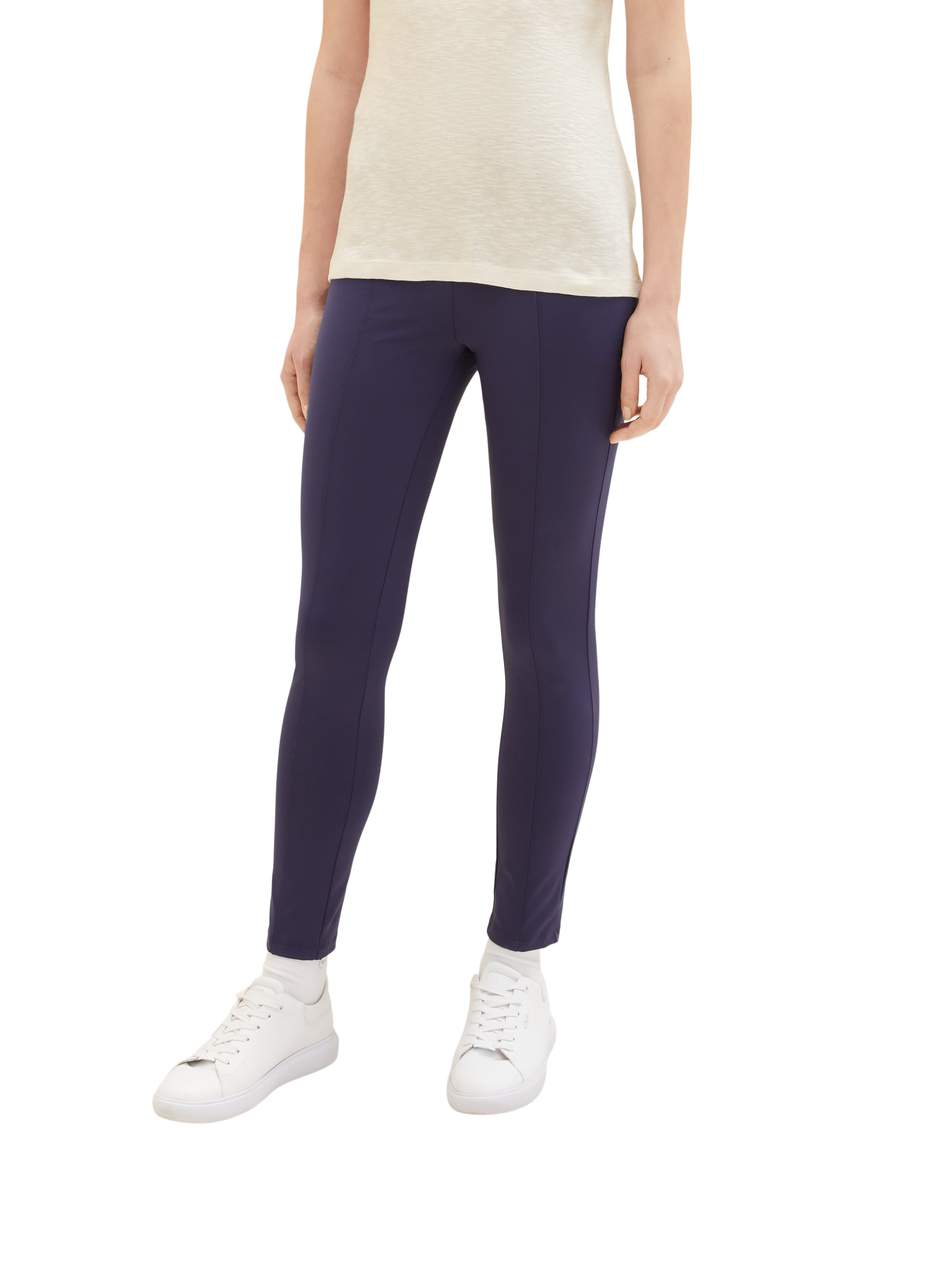 Navy Blue Long Leggings With Side Zipper