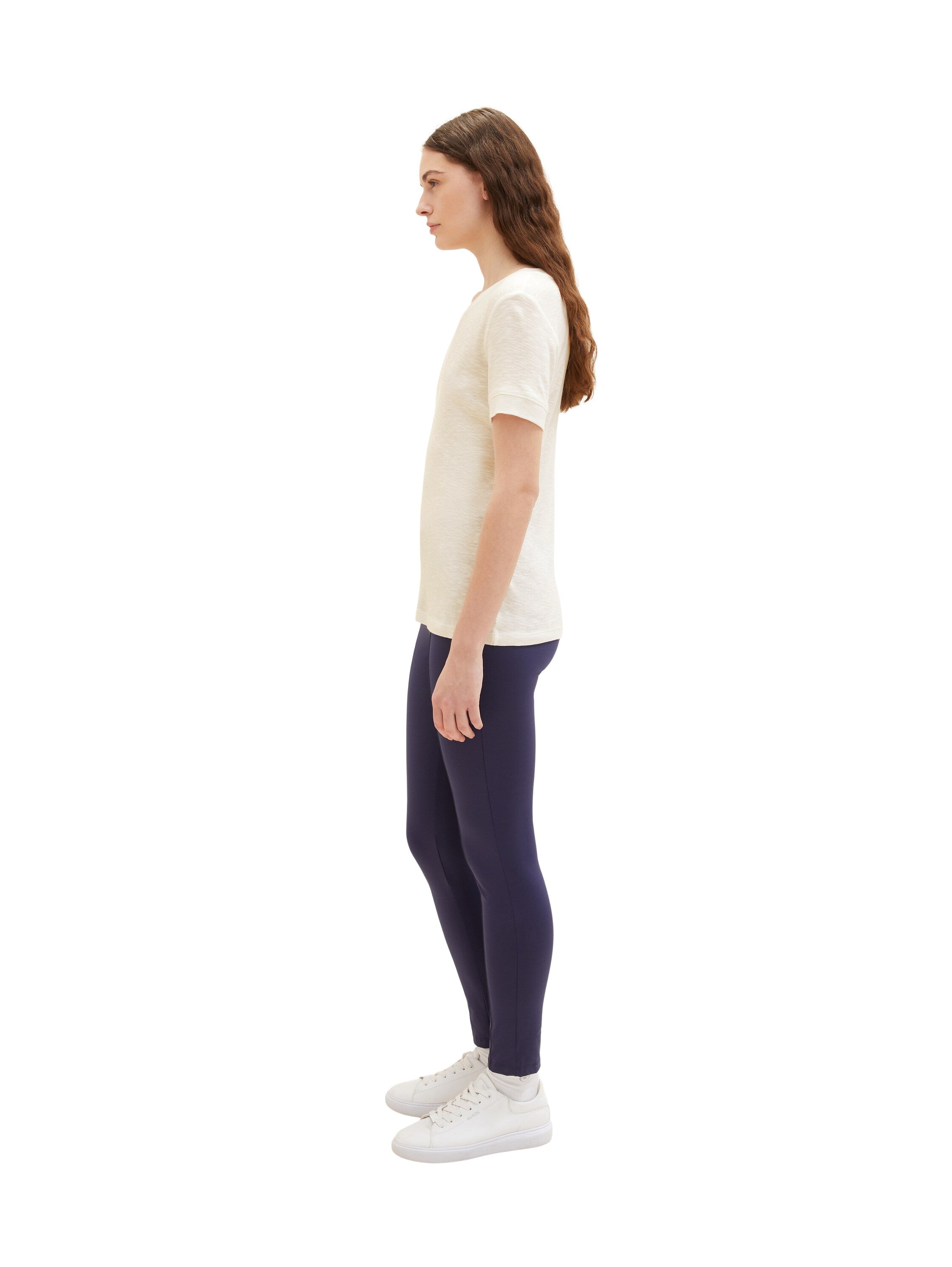 Navy Blue Long Leggings With Side Zipper