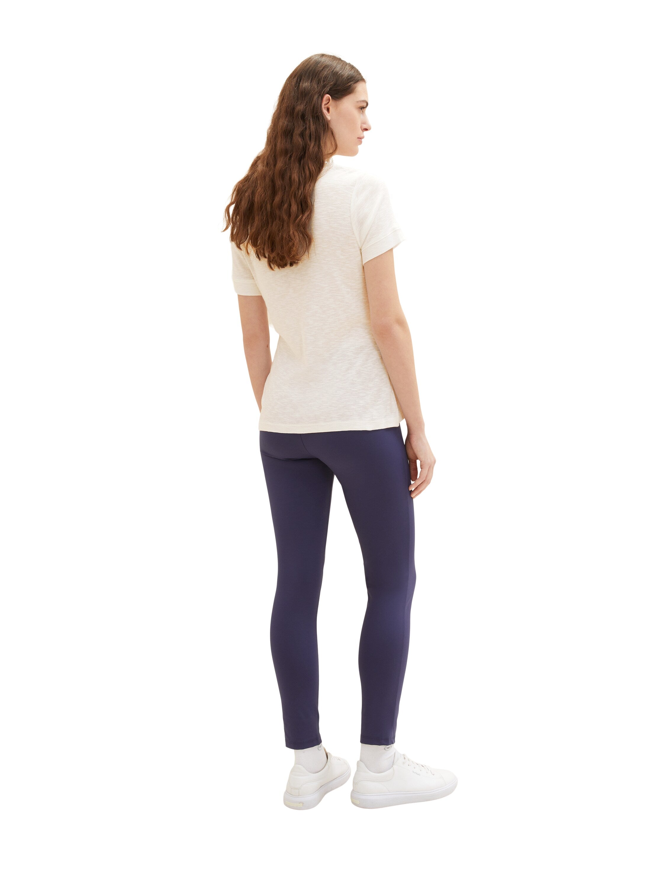 Navy Blue Long Leggings With Side Zipper