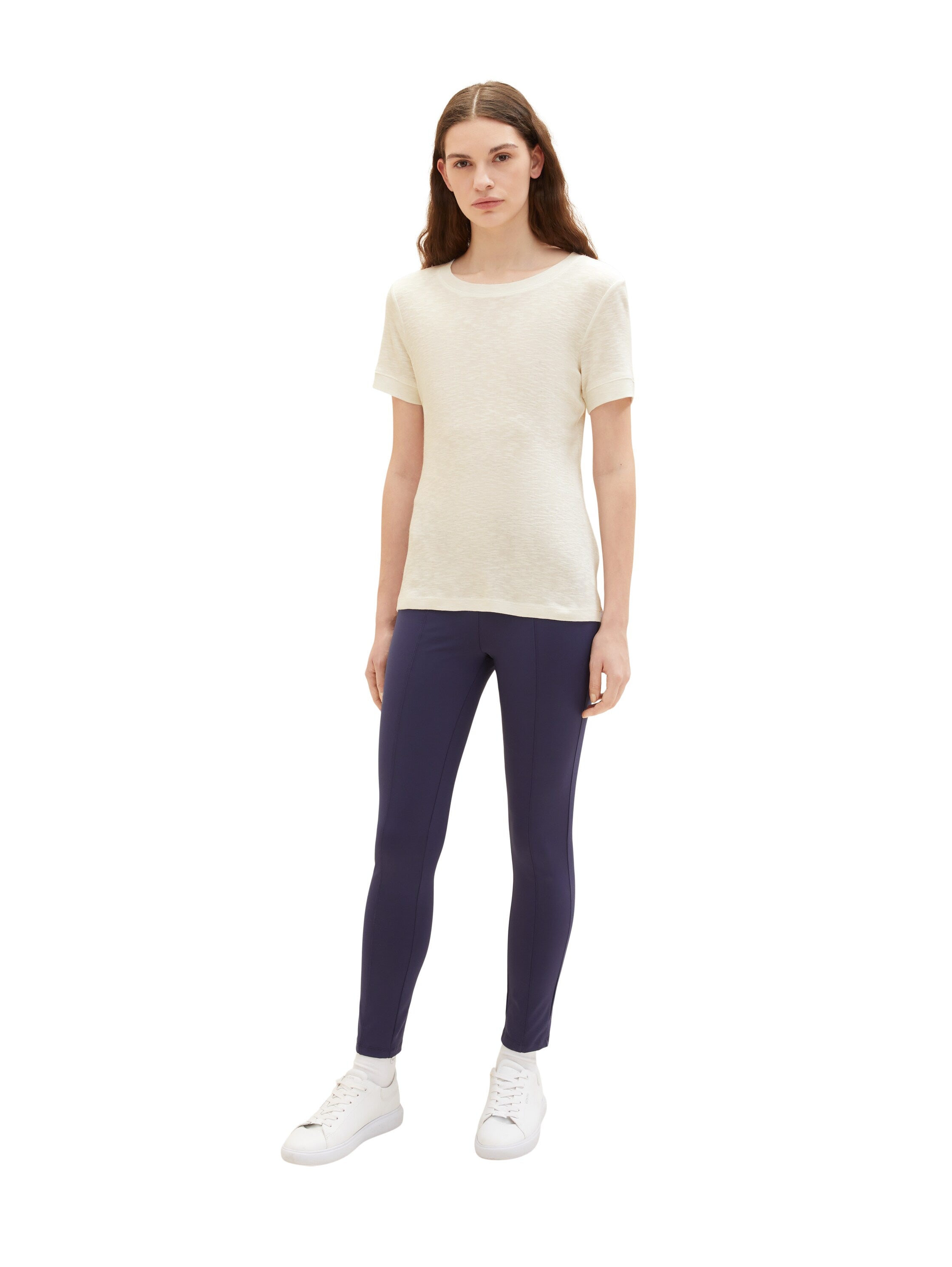 Navy Blue Long Leggings With Side Zipper