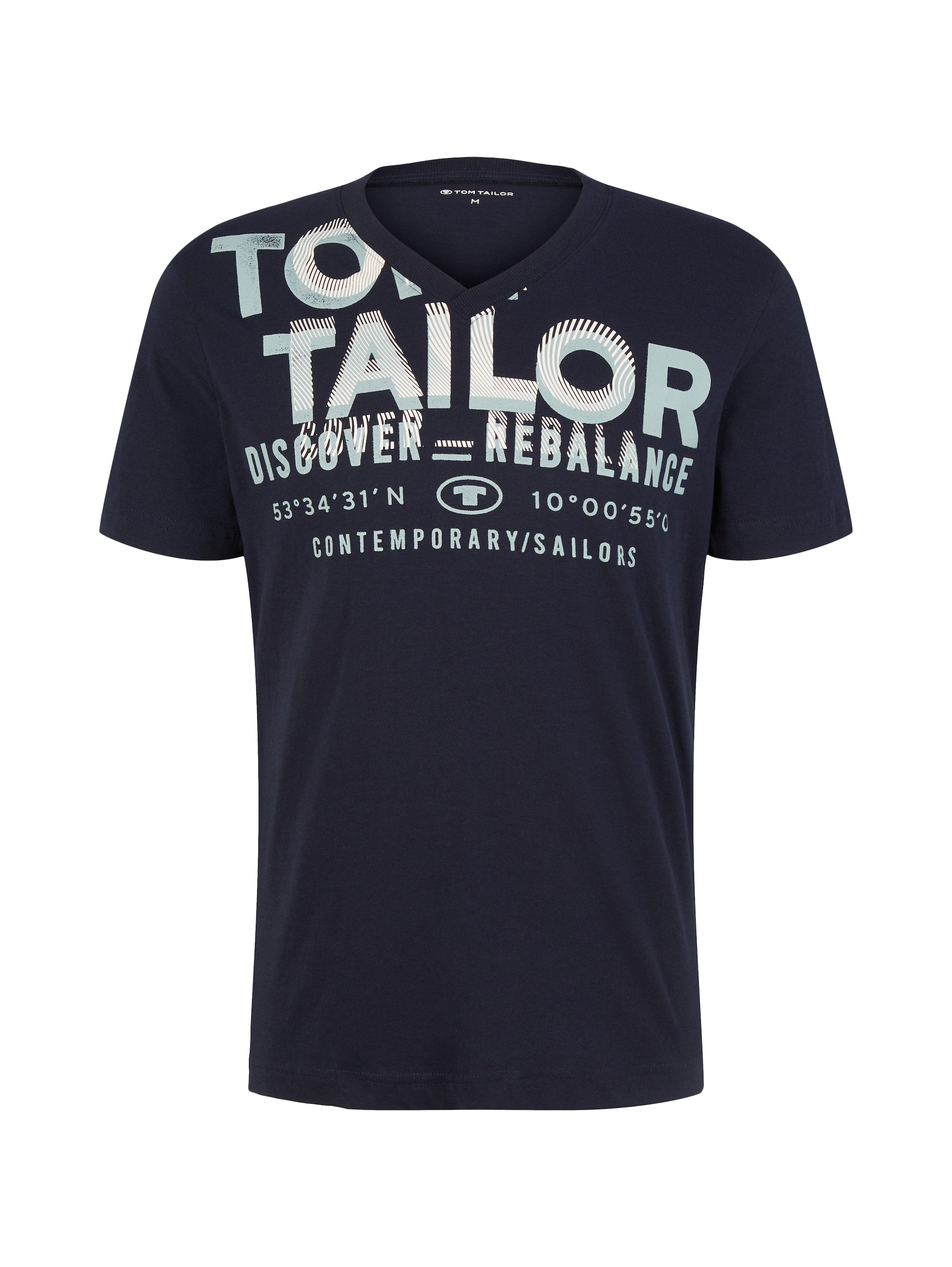 Navy Blue Short Sleeve V-Neck Graphic T-Shirt