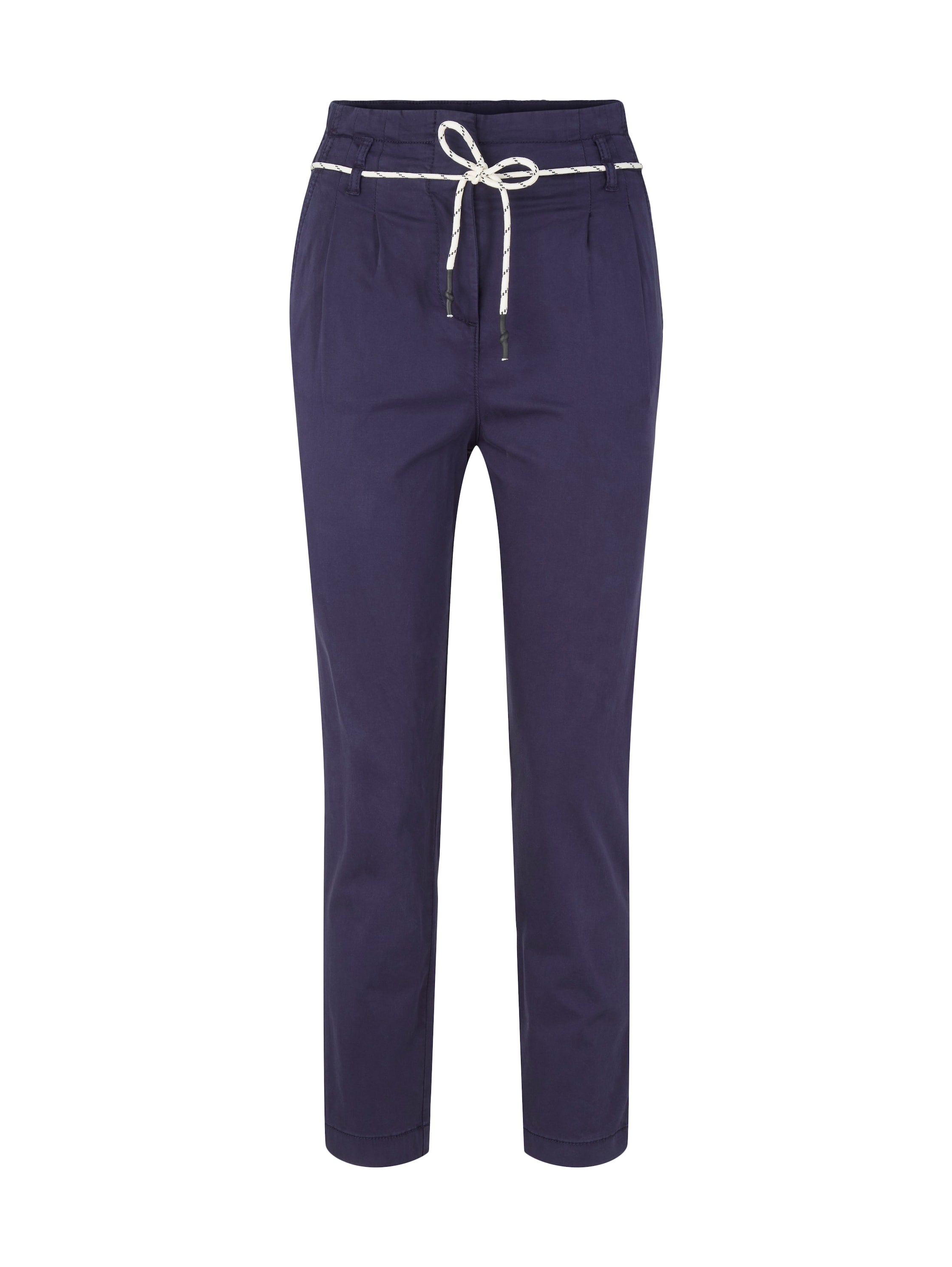 Navy Blue Tapered Trousers With Lace Belt Tom Tailor