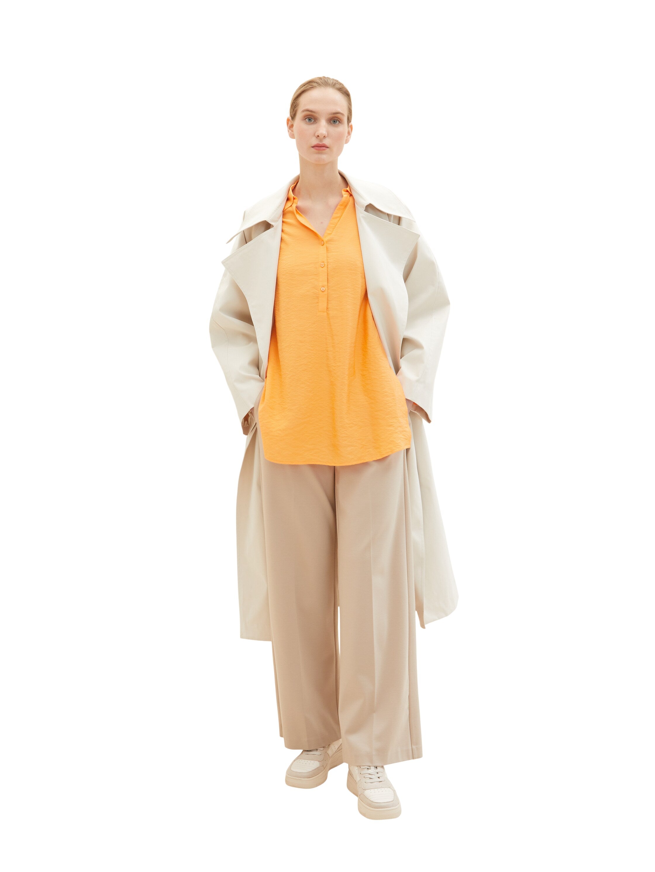 Orange Long Sleeve Tunic Style Blouse