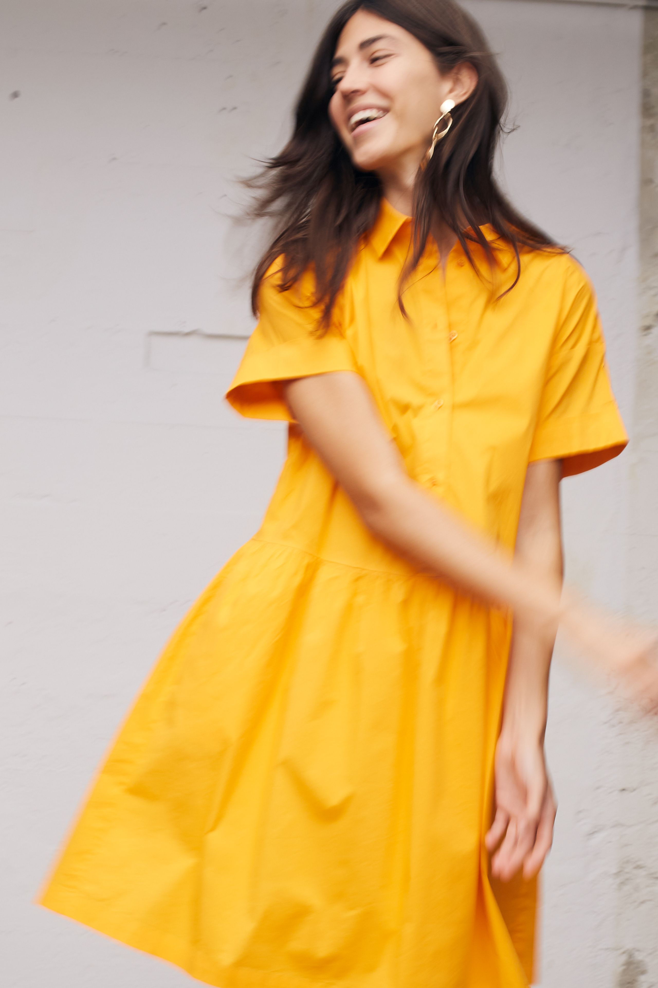 Orange Short Dress In Cotton Blend Oui