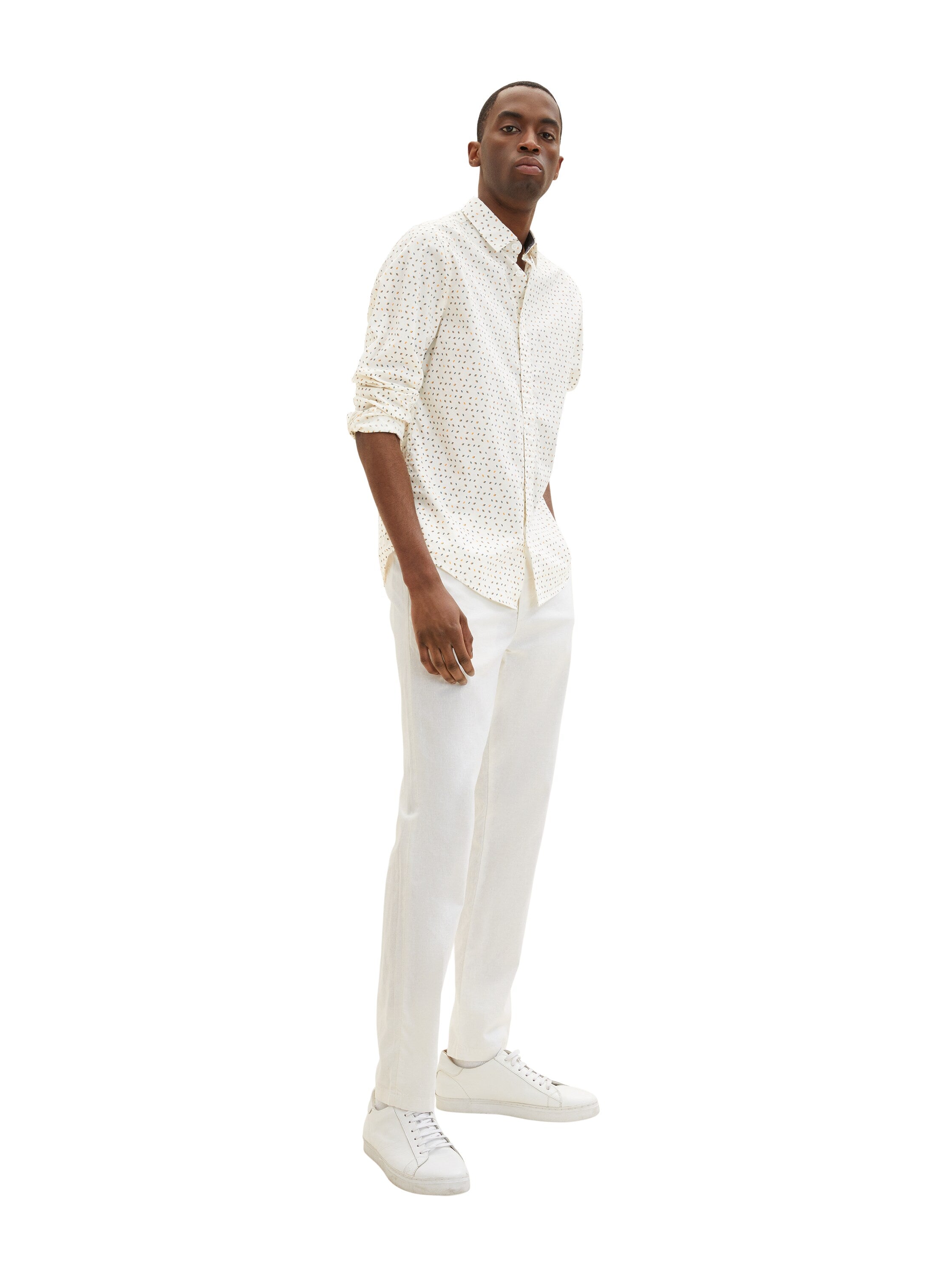 White All-Over Print Long Sleeve Shirt - BEVAVA