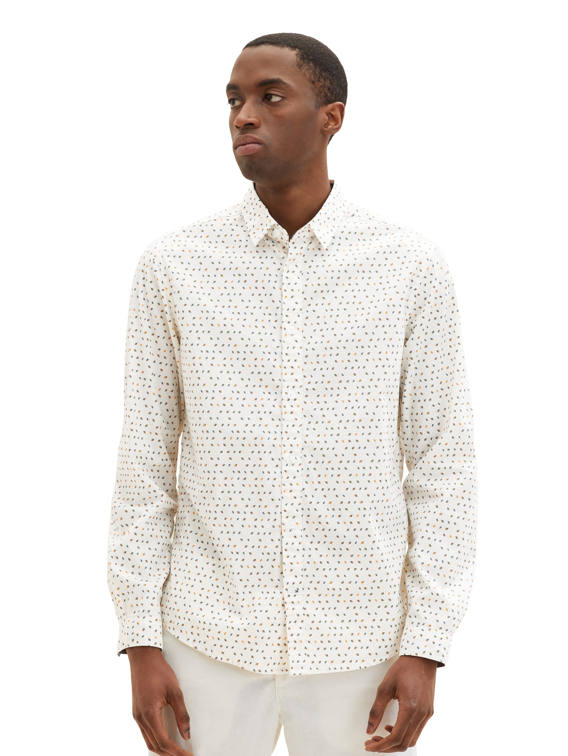 White All-Over Print Long Sleeve Shirt - BEVAVA