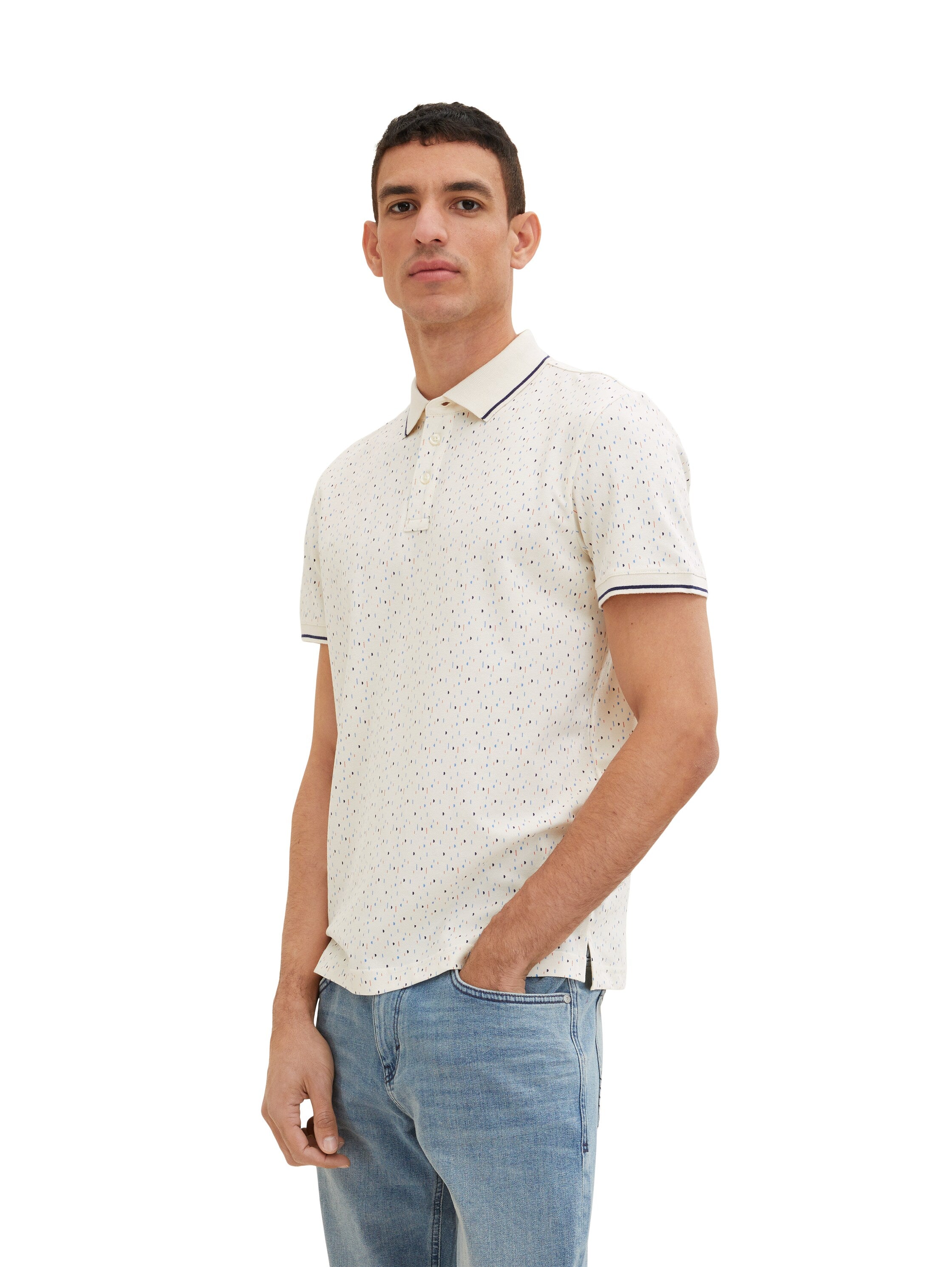 White Polo Shirt Short Sleeves With All-Over Print
