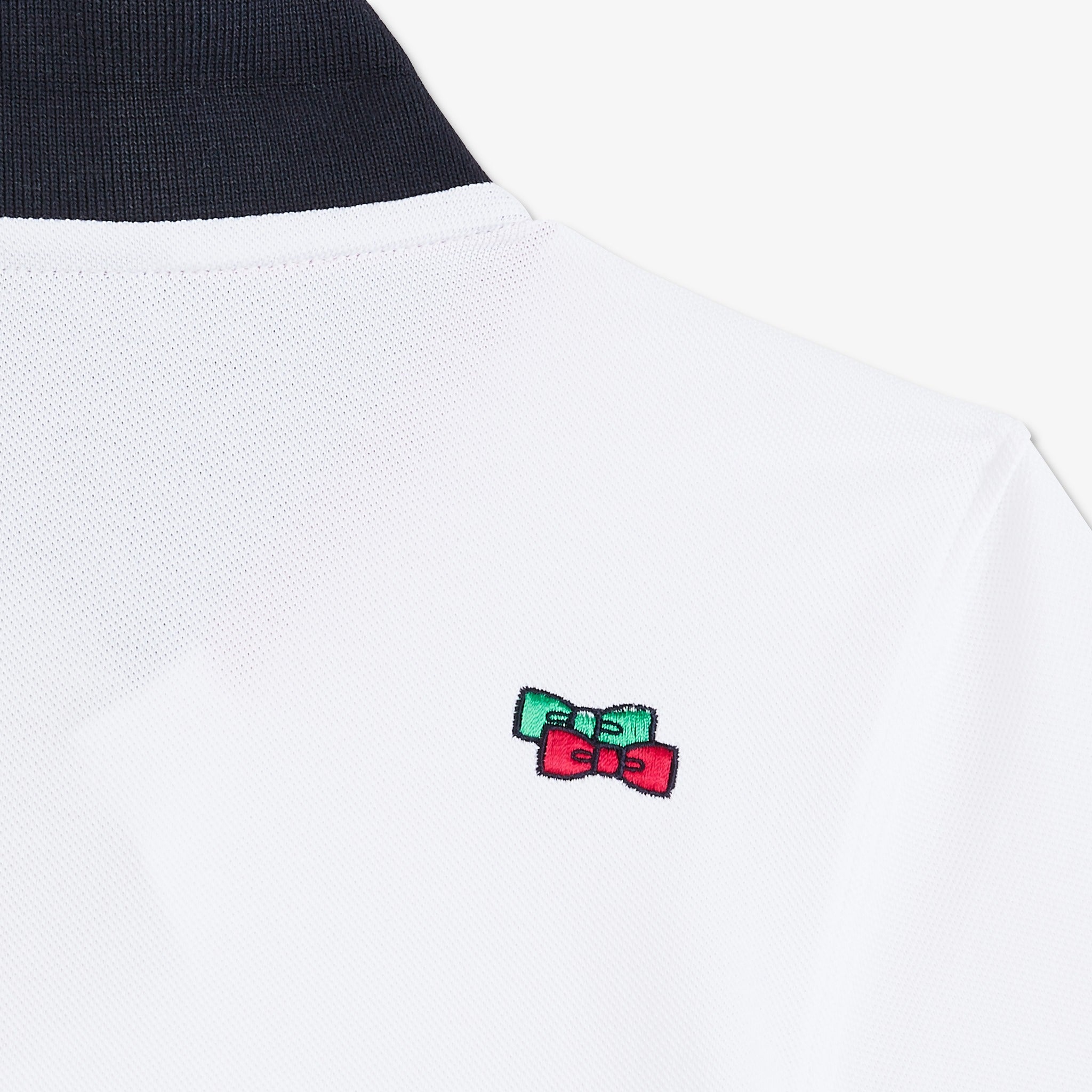 White Polo With Multicolour Bow Ties Embroidery - 07