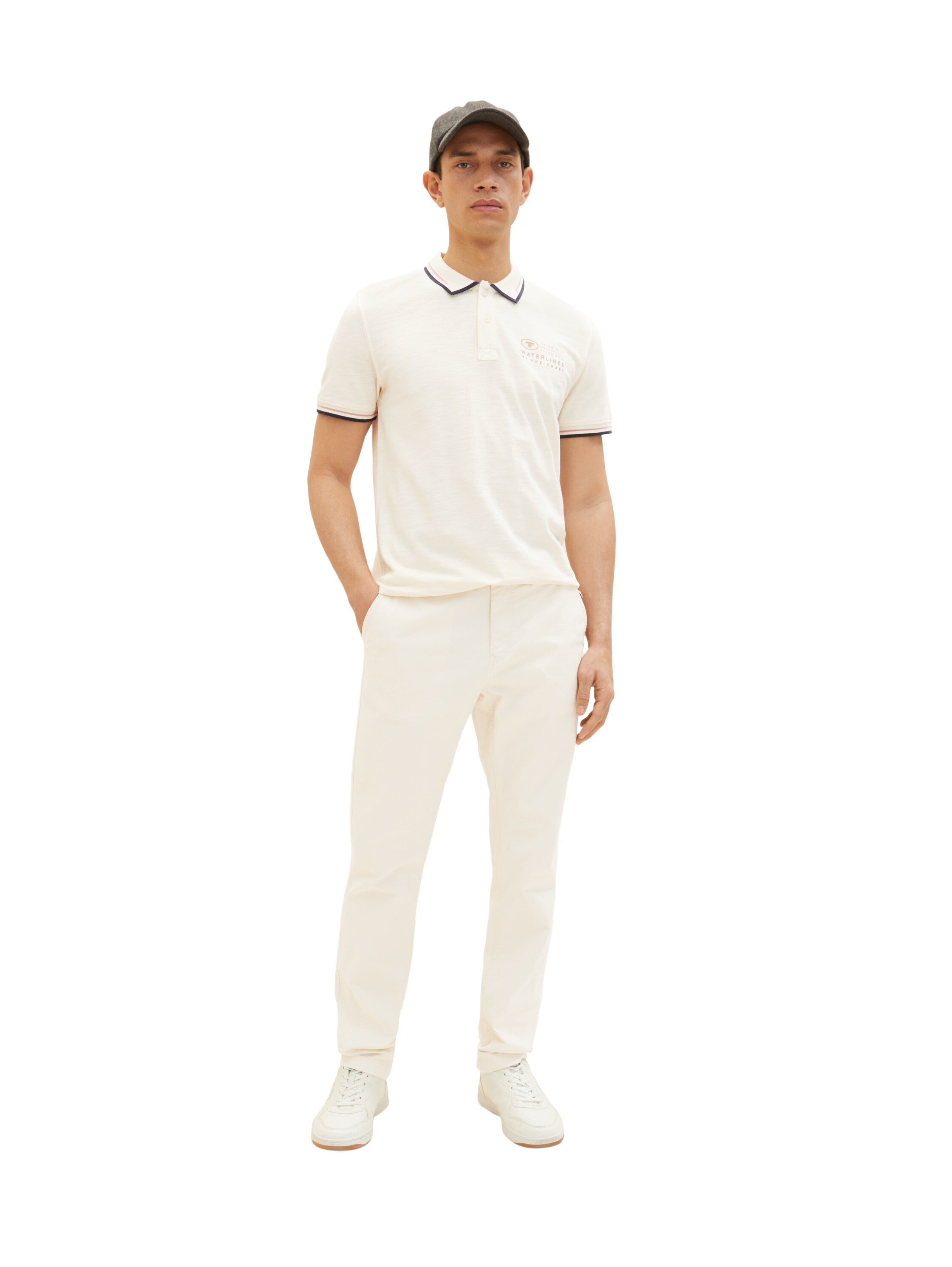 White Short Sleeve Polo Shirt With Brand Logo Tom Tailor