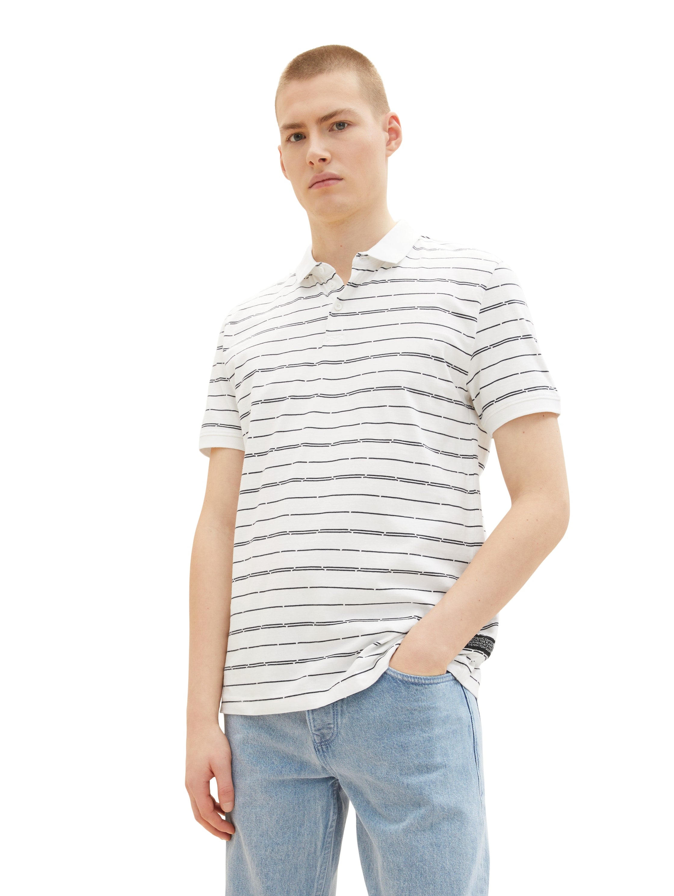 White Short Sleeve Striped Polo Shirt Tom Tailor