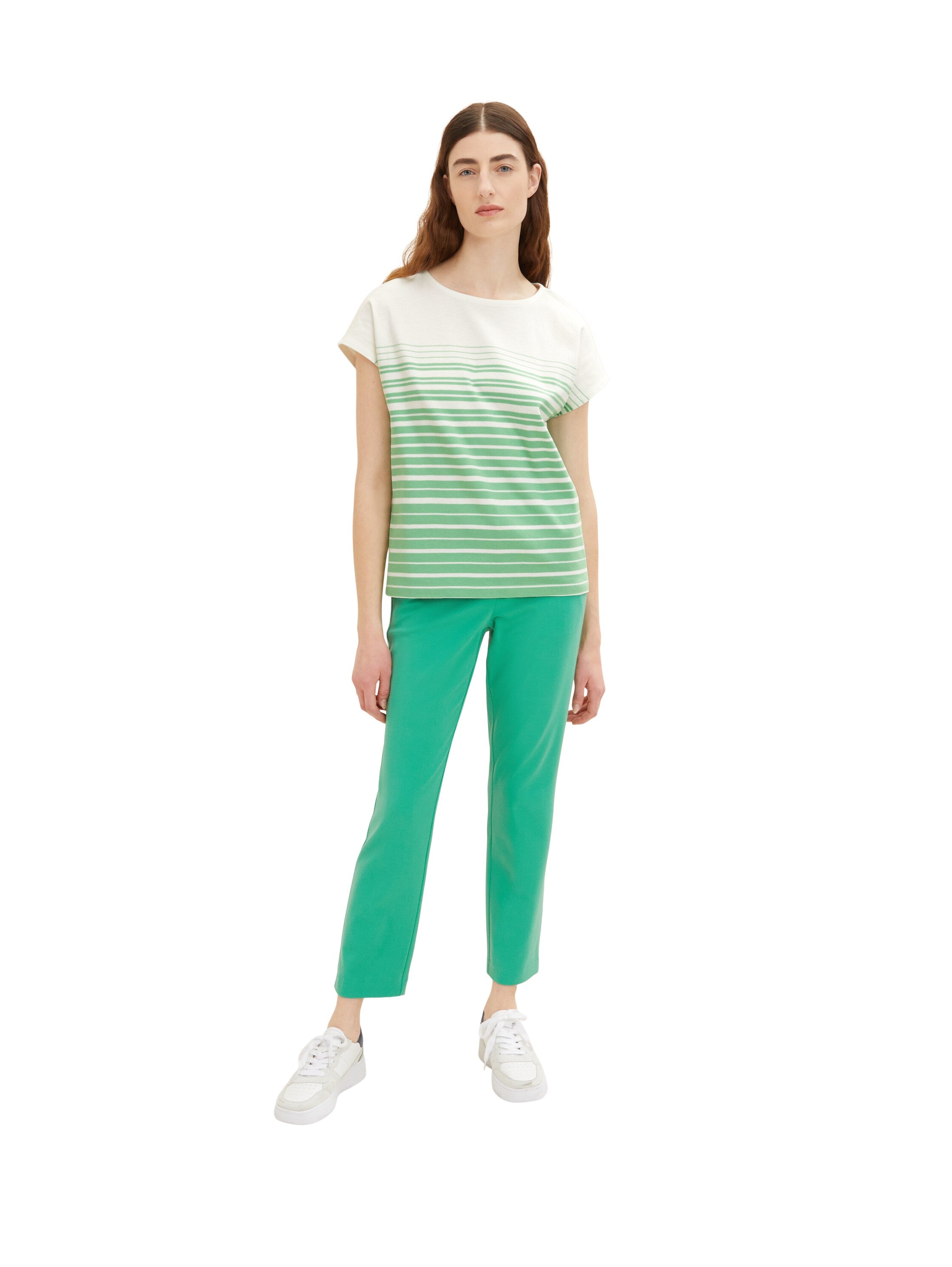 White Short Sleeve T-Shirt With Green Stripes - BEVAVA