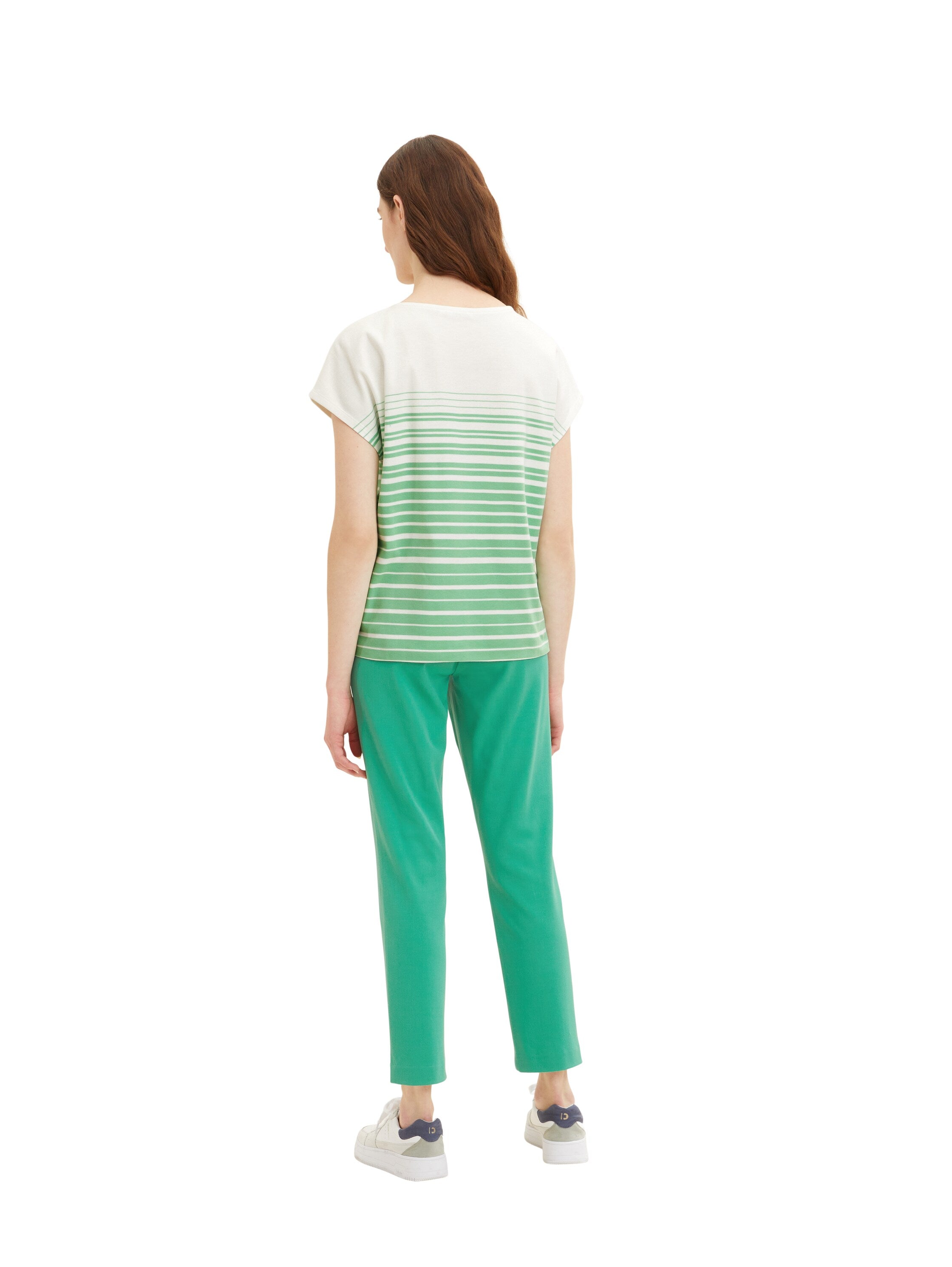 White Short Sleeve T-Shirt With Green Stripes - BEVAVA
