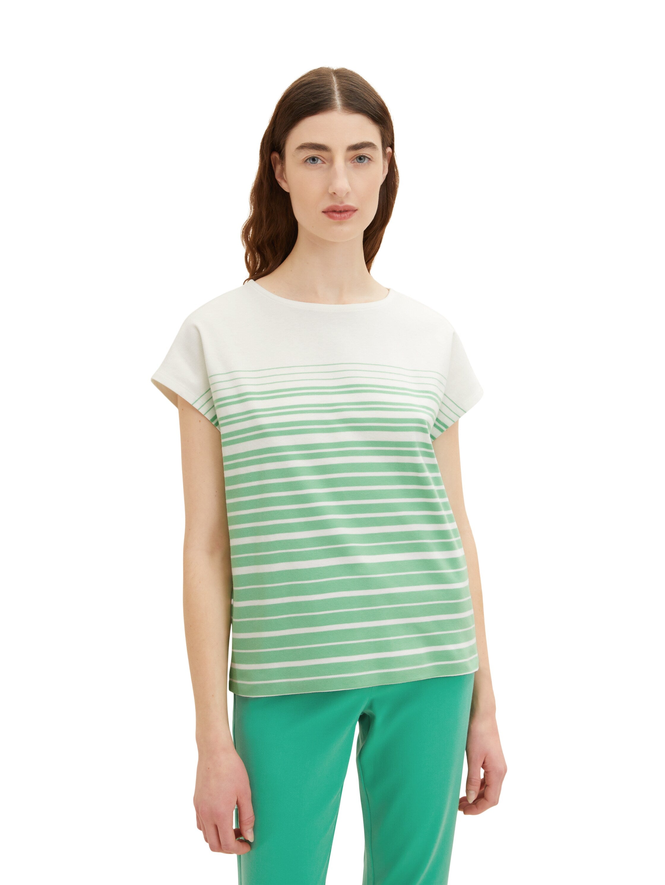 White Short Sleeve T-Shirt With Green Stripes - BEVAVA