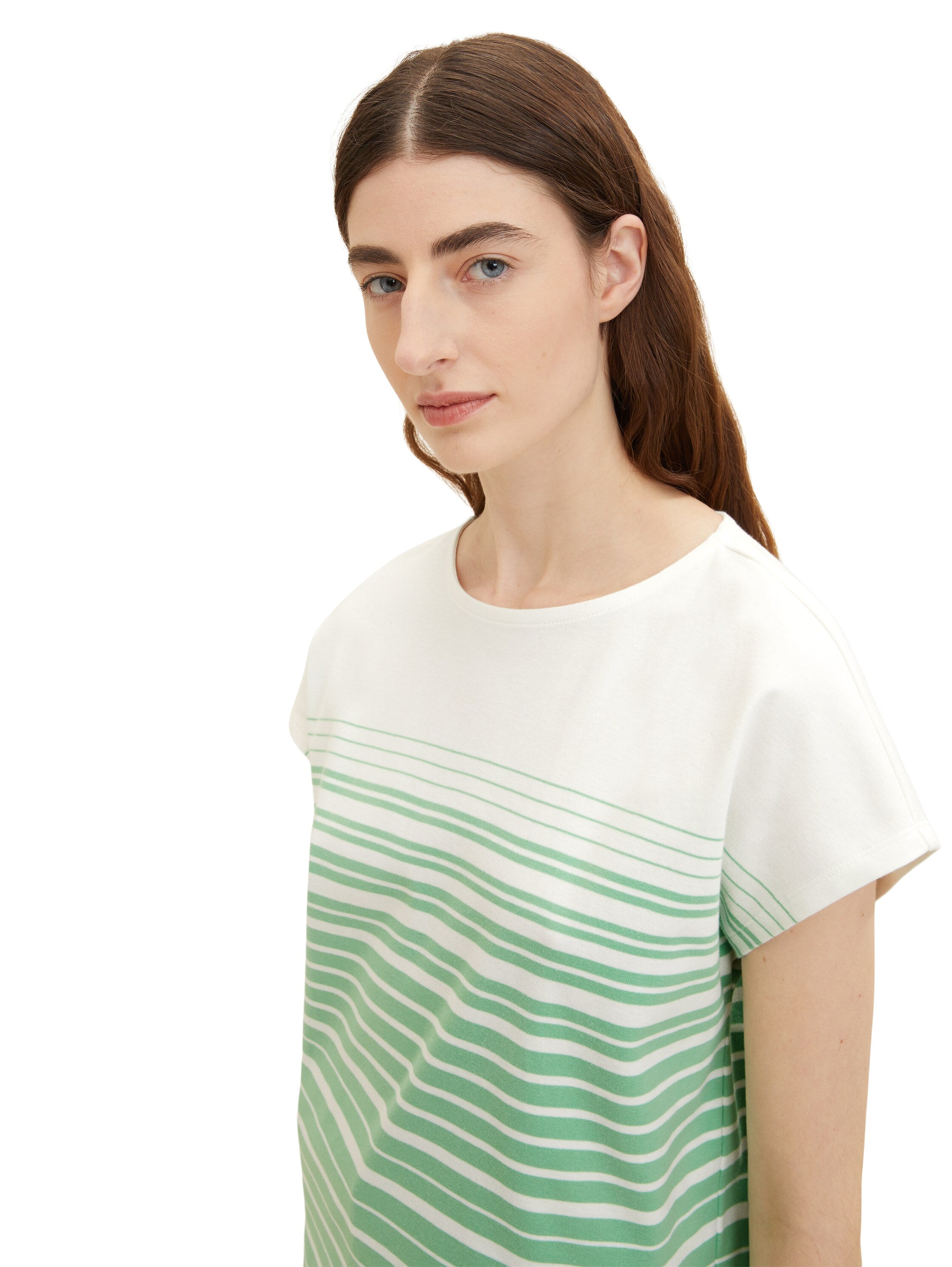 White Short Sleeve T-Shirt With Green Stripes - BEVAVA