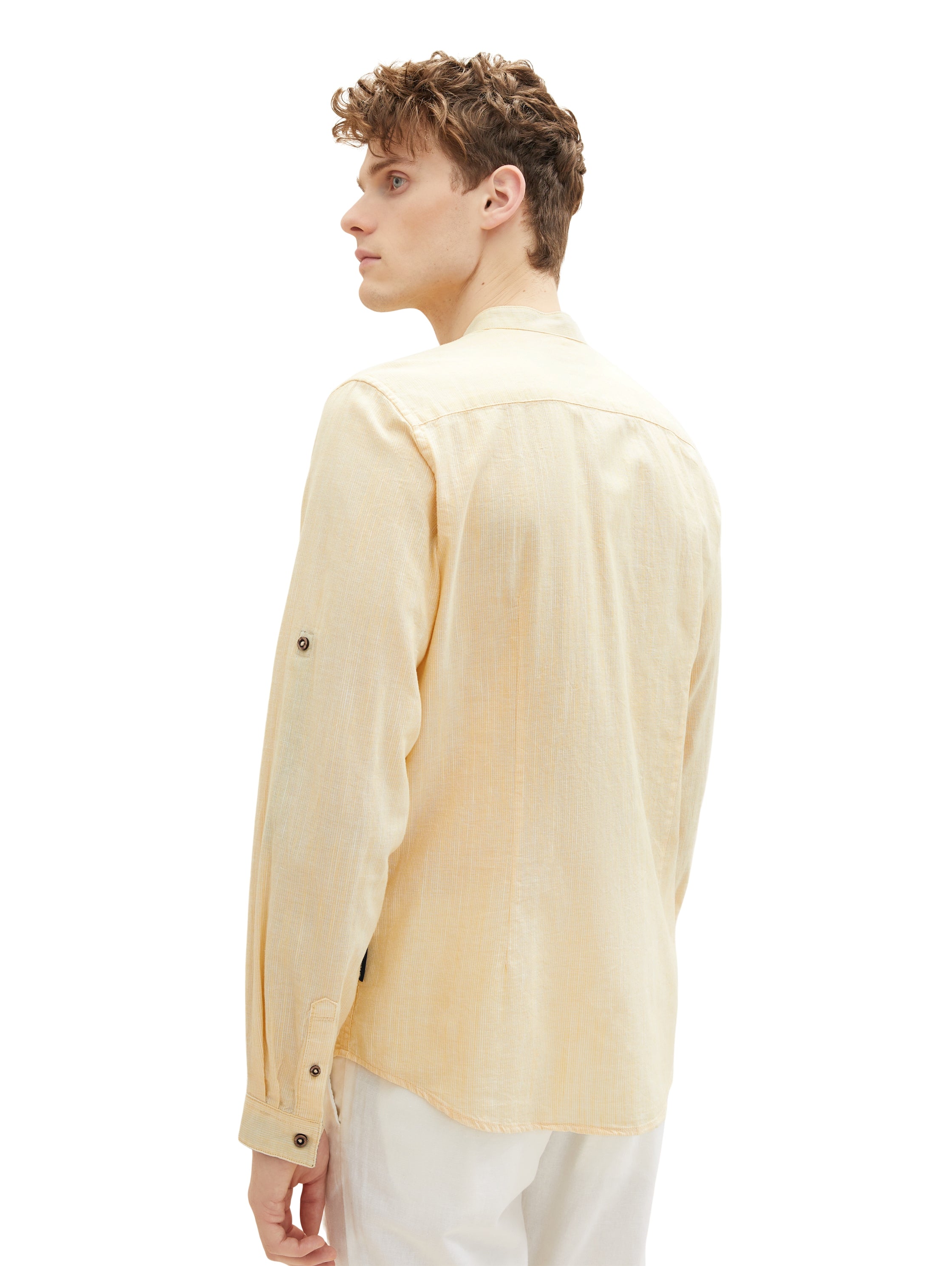 Yellow Long Sleeve Pinstriped Round Neck Shirt