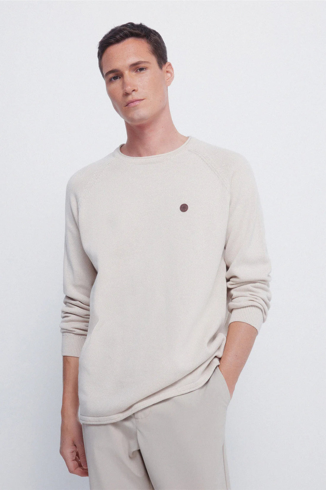 Springfield_Beige_Plain Neck -Neck Jumper_0032270_50_01